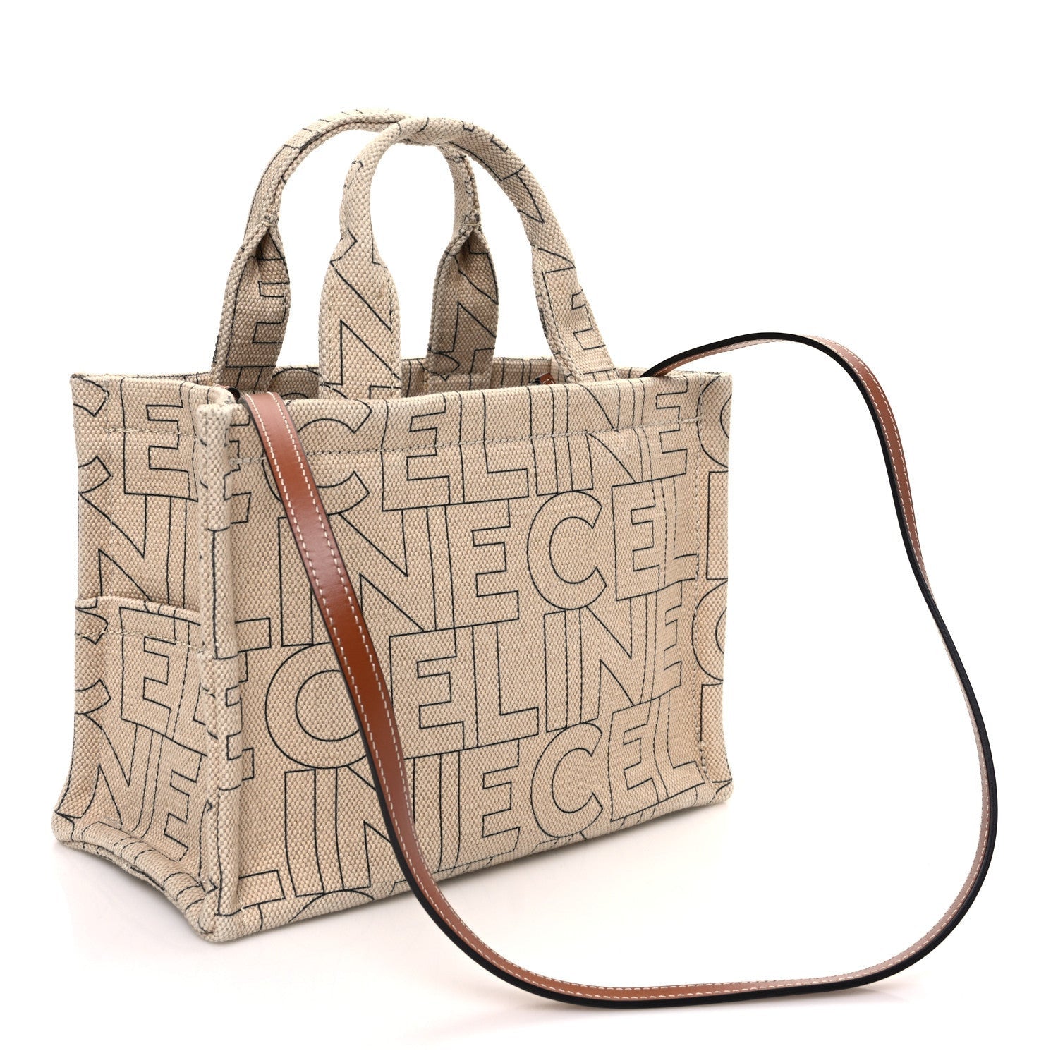 Celine Canvas Calfskin All Over Print Small Cabas Thais Natural Tan 3 of 7