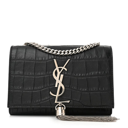 Saint Laurent Calfskin Crocodile Embossed Small Classic Monogram Kate Tassel Satchel Black 1 of 7