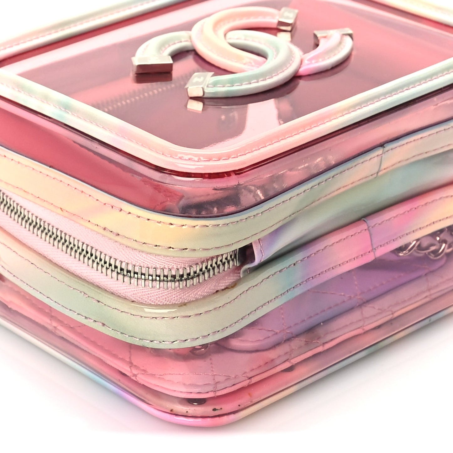 PVC Lambskin Filigree Small CC Filigree Vanity Case Pink Multicolor