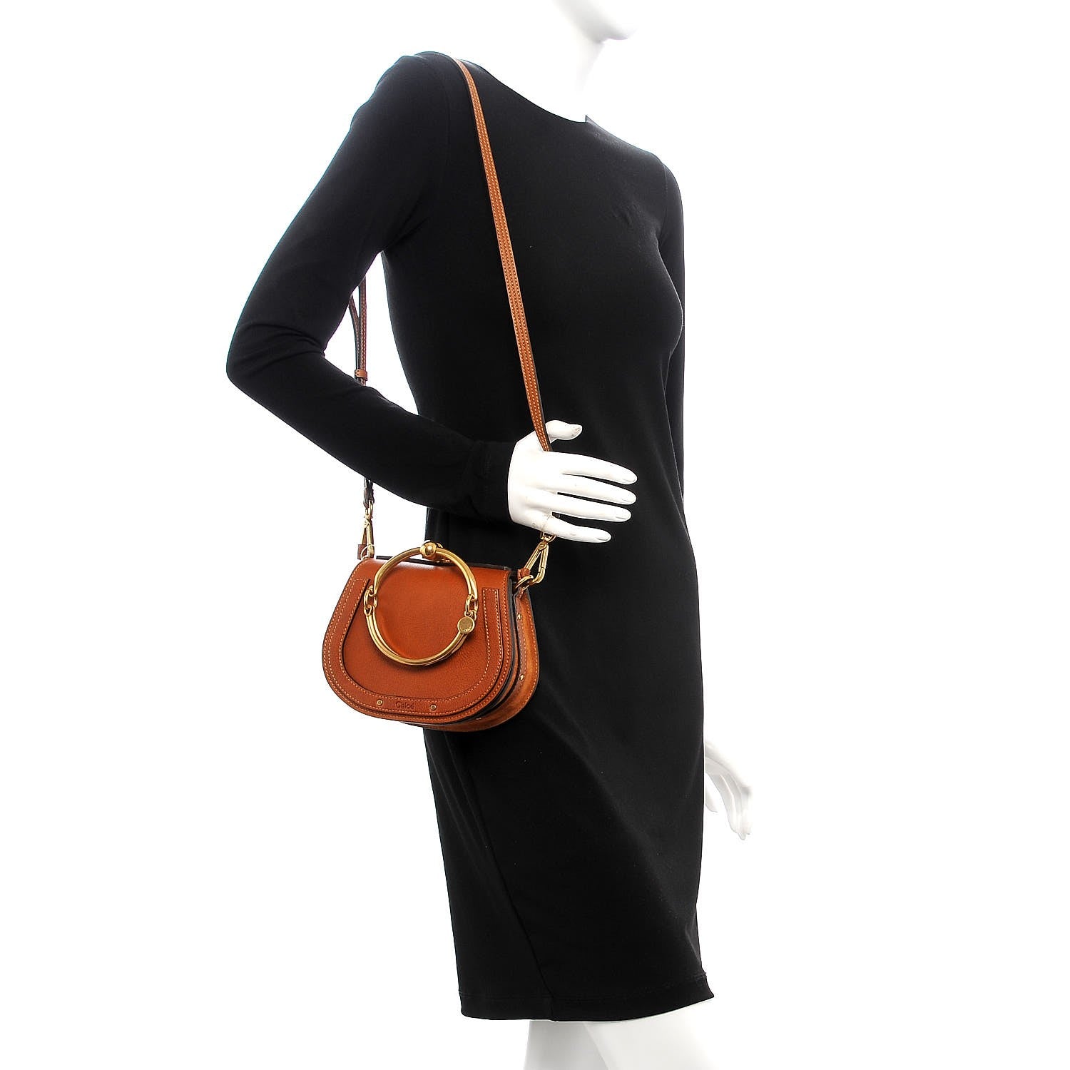 Chloe Calfskin Suede Small Nile Bracelet Bag Caramel 2 of 7