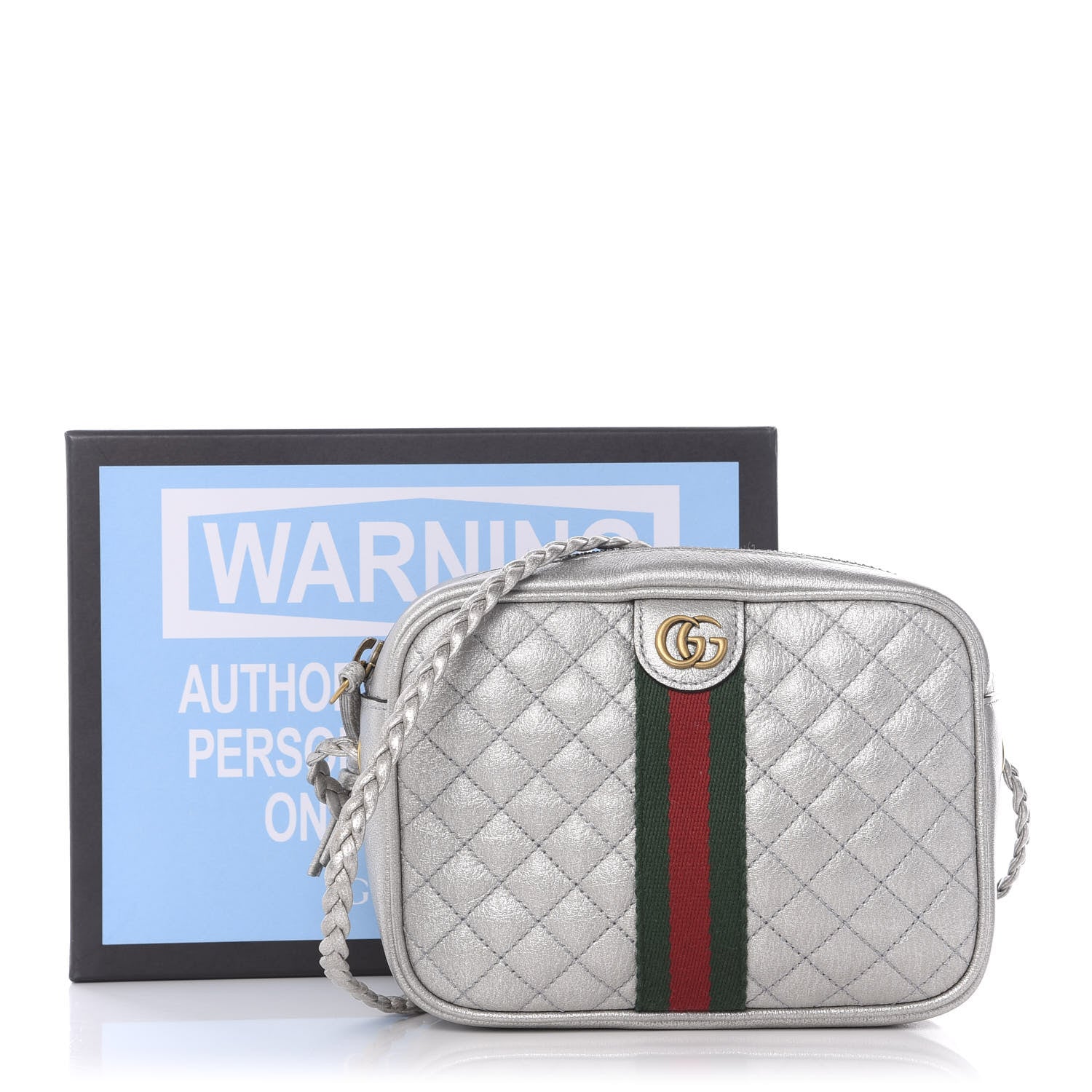 Gucci Laminated Nappa Web Trapuntata Mini GG Shoulder Bag Argento 10 of 10