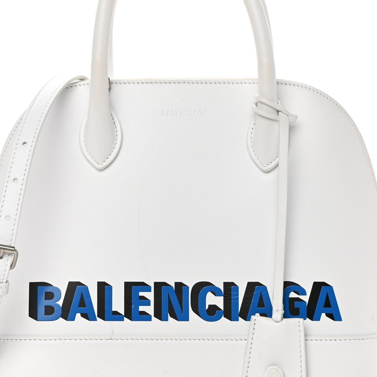 Smooth Calfskin 3D Logo S Ville Top Handle Bag White Screen Blue Black