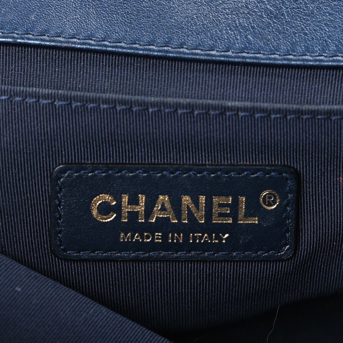 Metallic Calfskin Quilted Medium Boy Flap Navy Blue