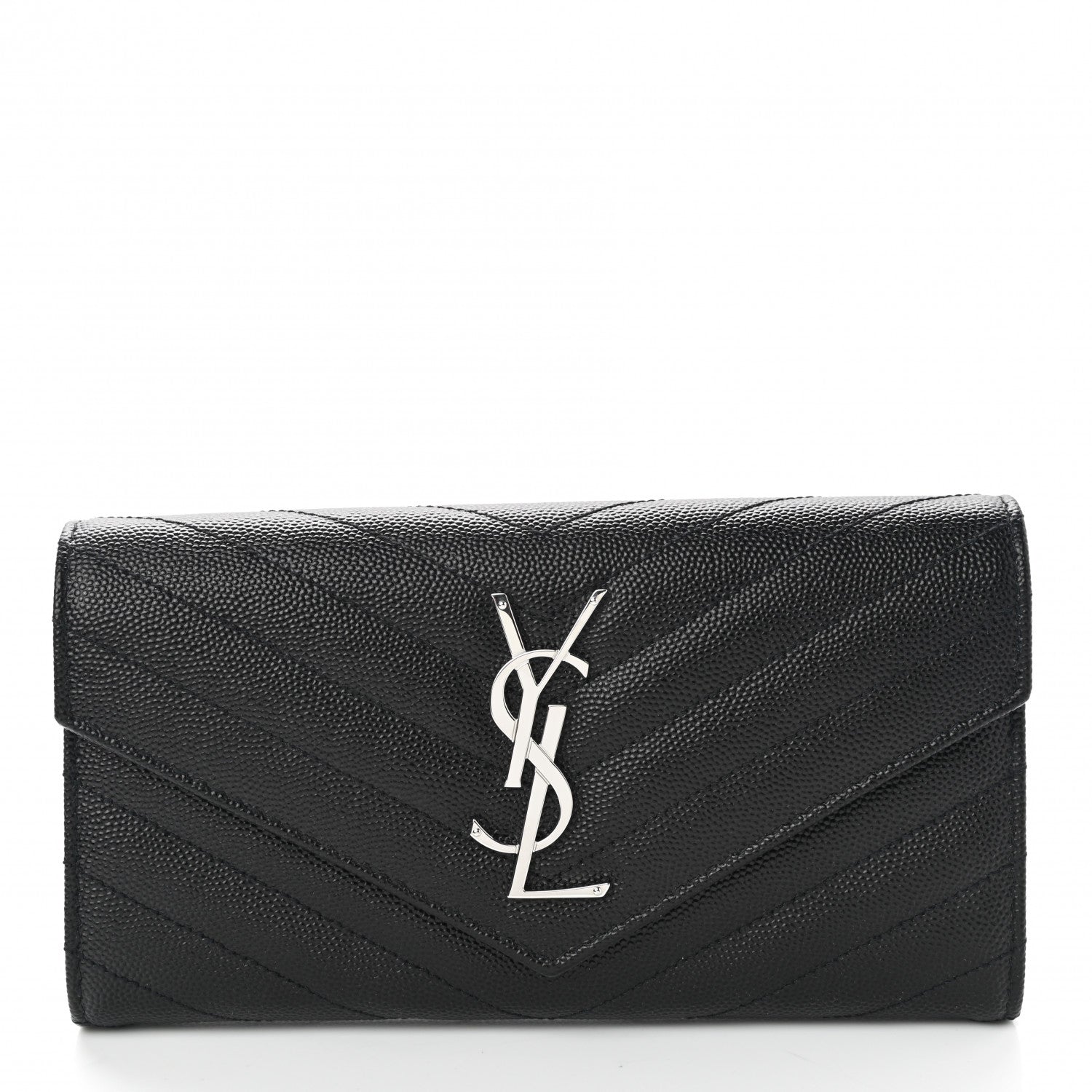 Saint Laurent Grain De Poudre Matelasse Chevron Monogram Flap Wallet Black 1 of 8