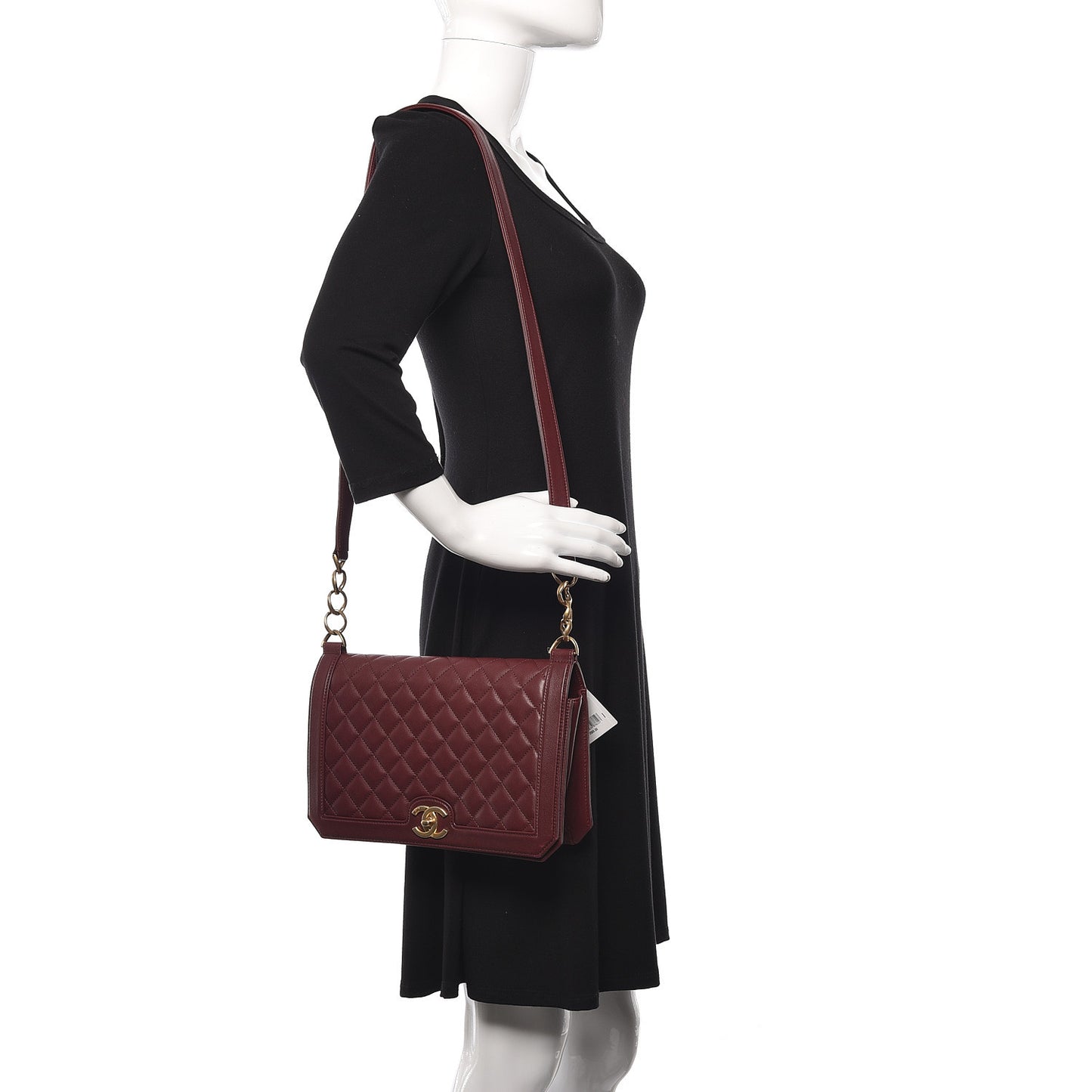 Calfskin Quilted Large Flap Bag Burgundy