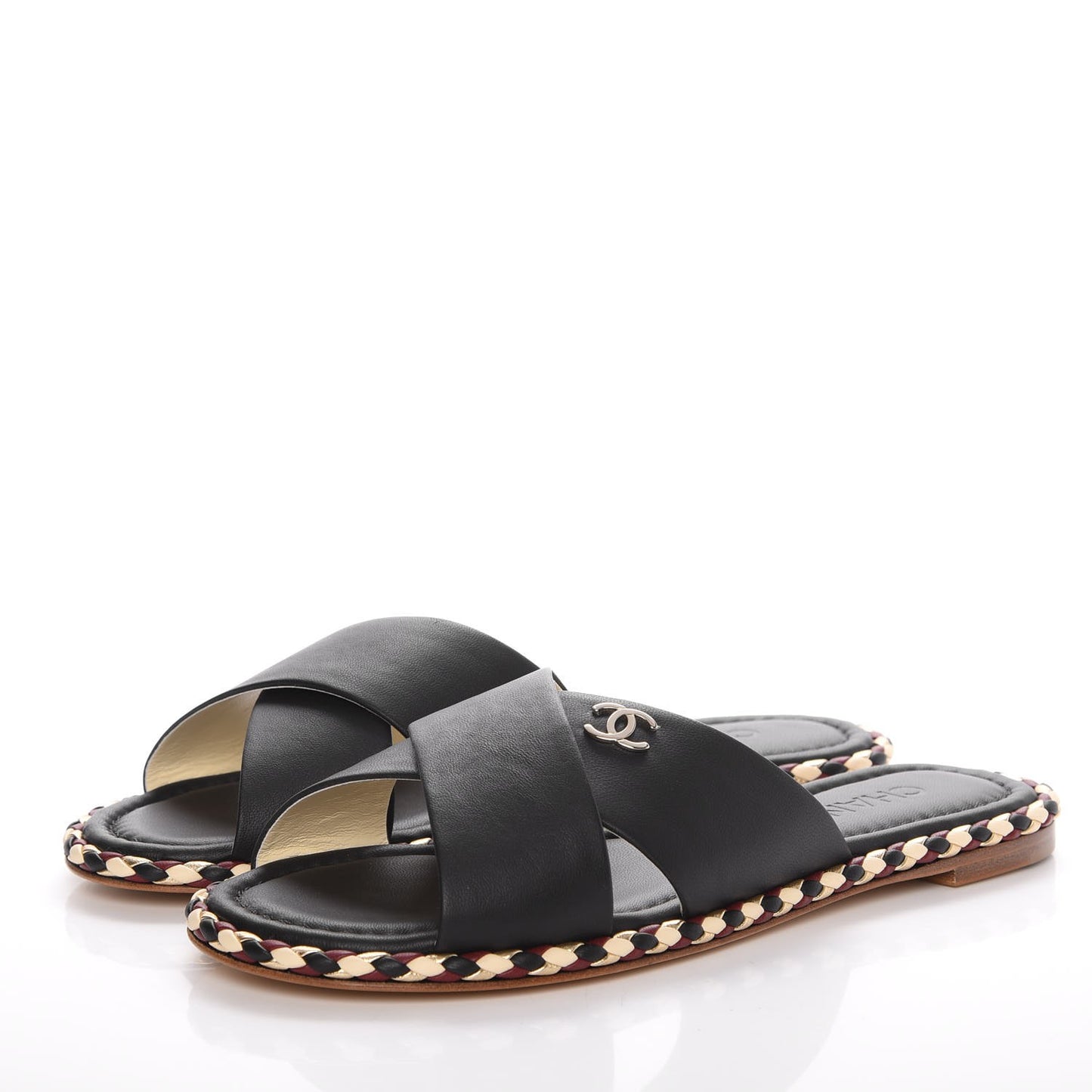 Lambskin Braided Mule Sandals 39 Black