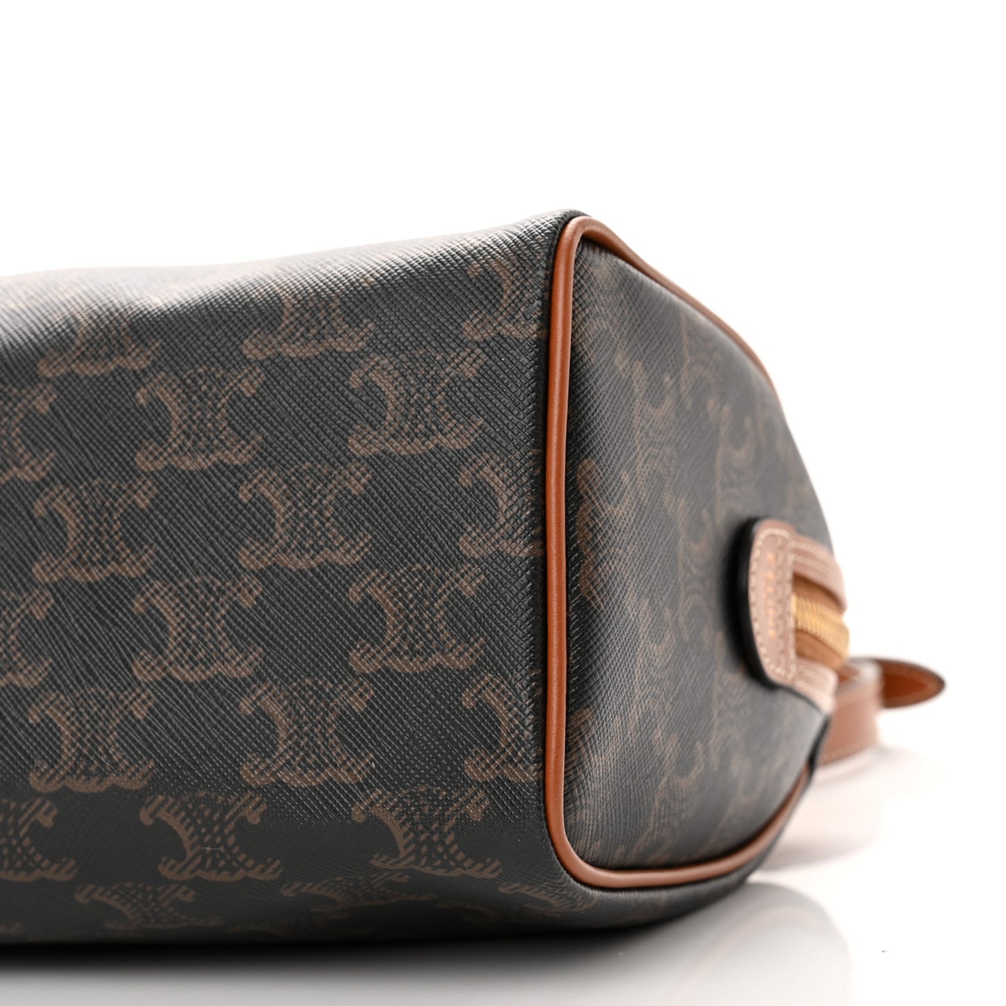 Triomphe Canvas Calfskin Small Boston Bag Tan