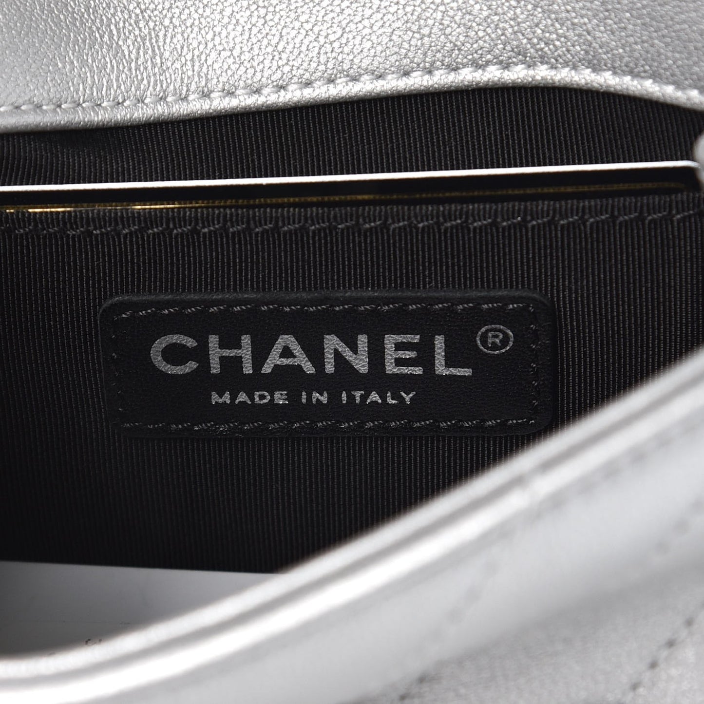 Metallic Lambskin Chevron Quilted Studded Mini Flap Silver