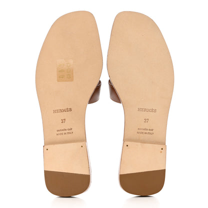 Hermes Box Calfskin Oran Sandals 37 Gold 5 of 9