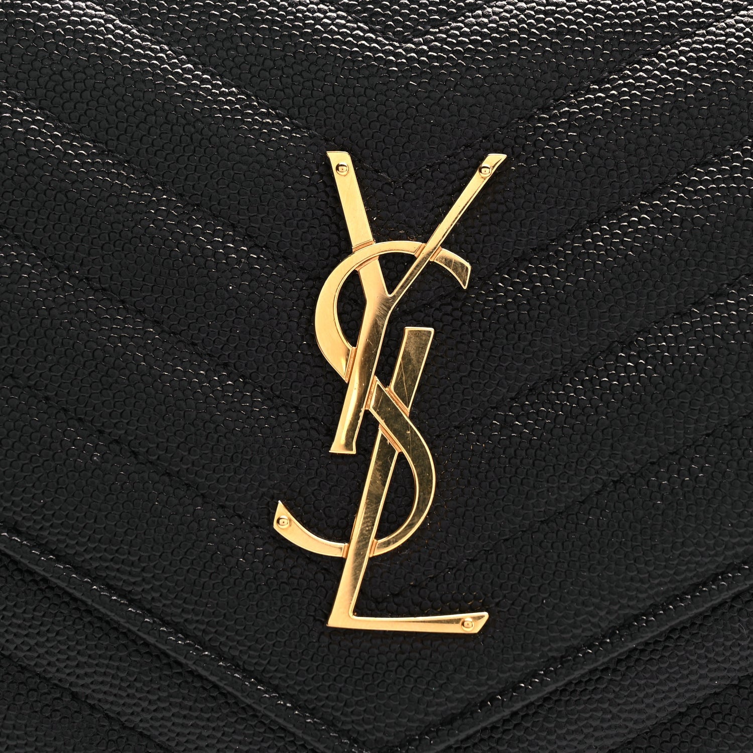 Saint Laurent Grain De Poudre Matelasse Chevron Monogram Chain Wallet Black 6 of 9