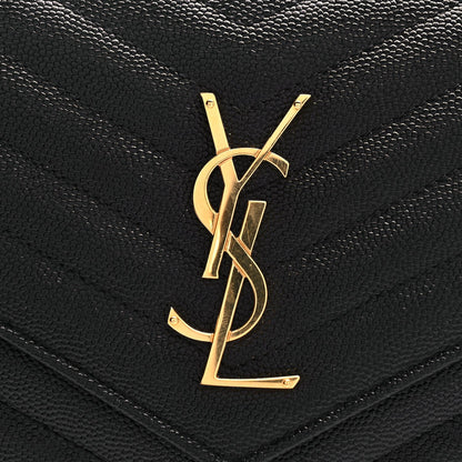 Saint Laurent Grain De Poudre Matelasse Chevron Monogram Chain Wallet Black 6 of 9