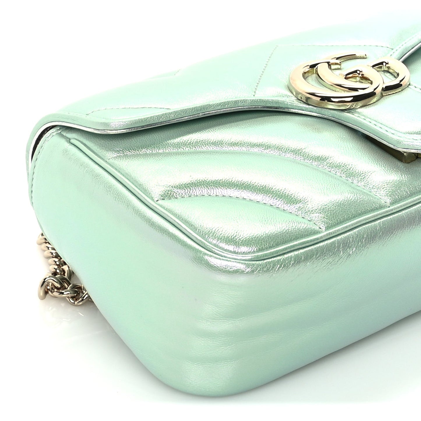 Iridescent Nappa Chevron Matelasse Small GG Marmont Shoulder Bag Iridescent Salvy Green