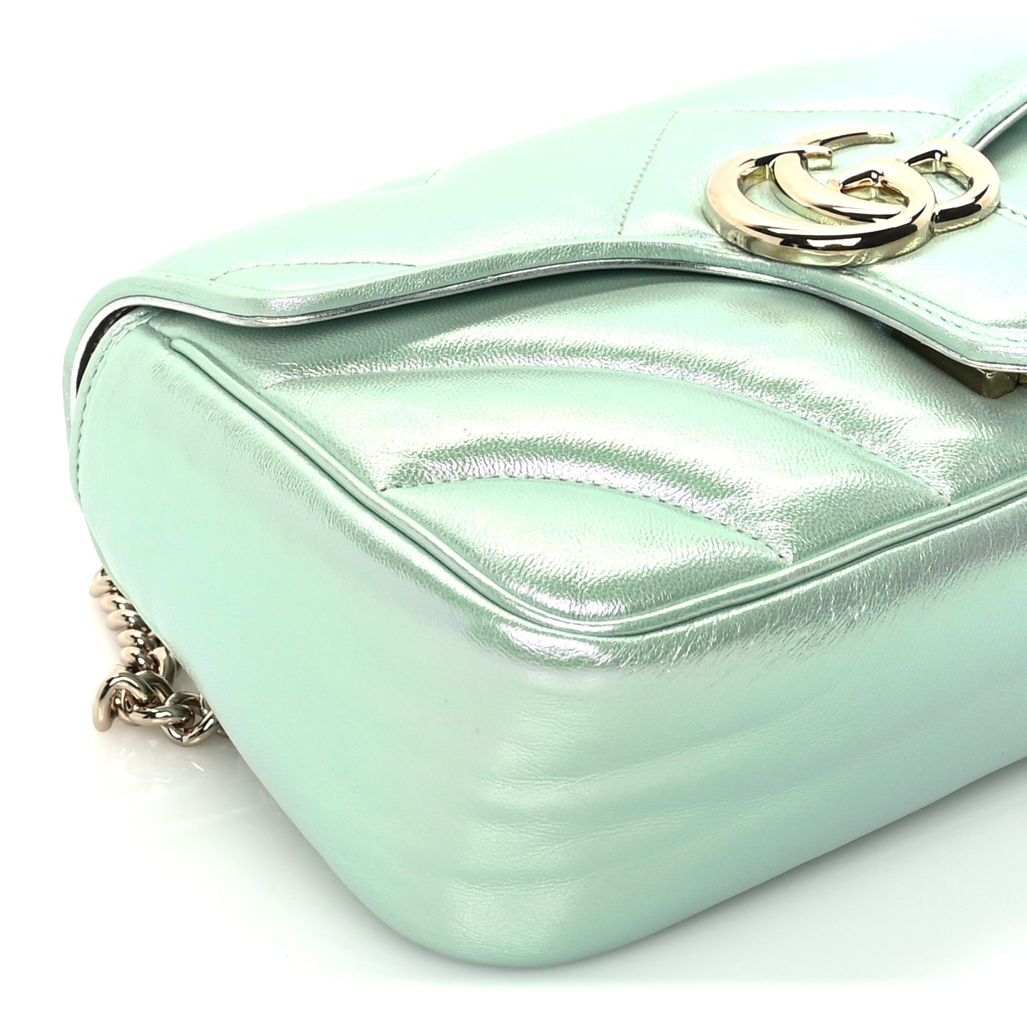 Gucci Iridescent Nappa Chevron Matelasse Small GG Marmont Shoulder Bag Iridescent Salvy Green 7 of 9