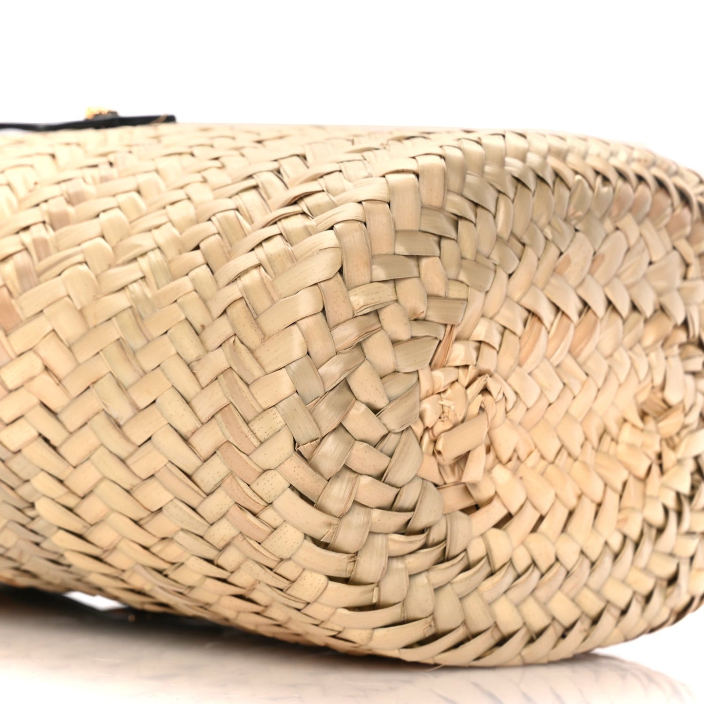 Straw Calfskin Barocco Beach Bag Natural Black Gold
