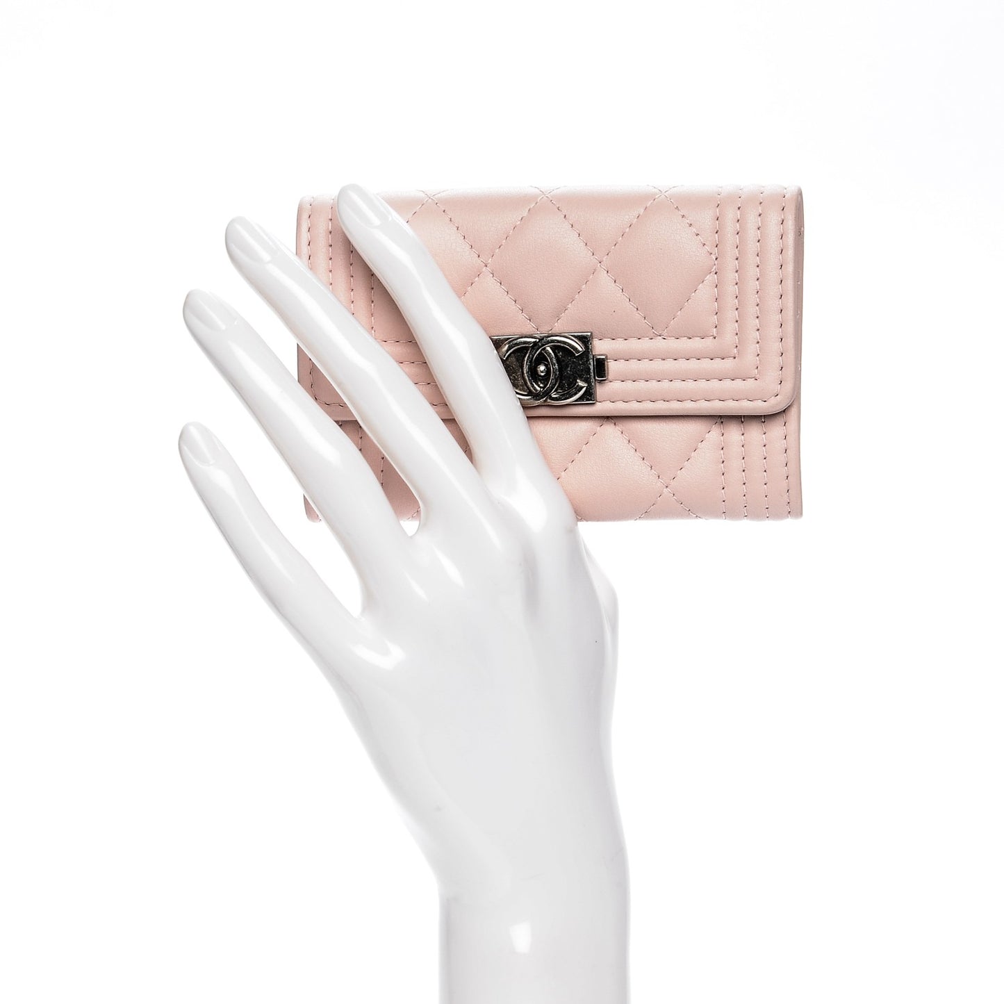 Lambskin Quilted Boy Card Holder Wallet Light Pink