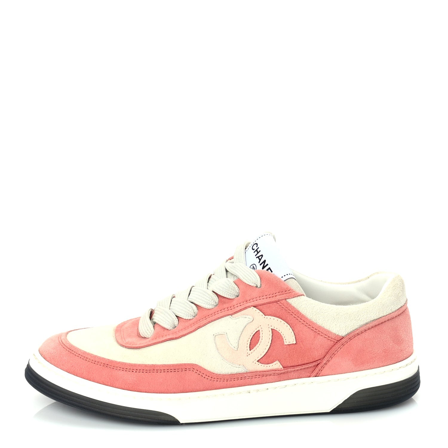 Chanel Suede Kidskin Womens CC Sneakers 39.5  White Pink 1 of 8