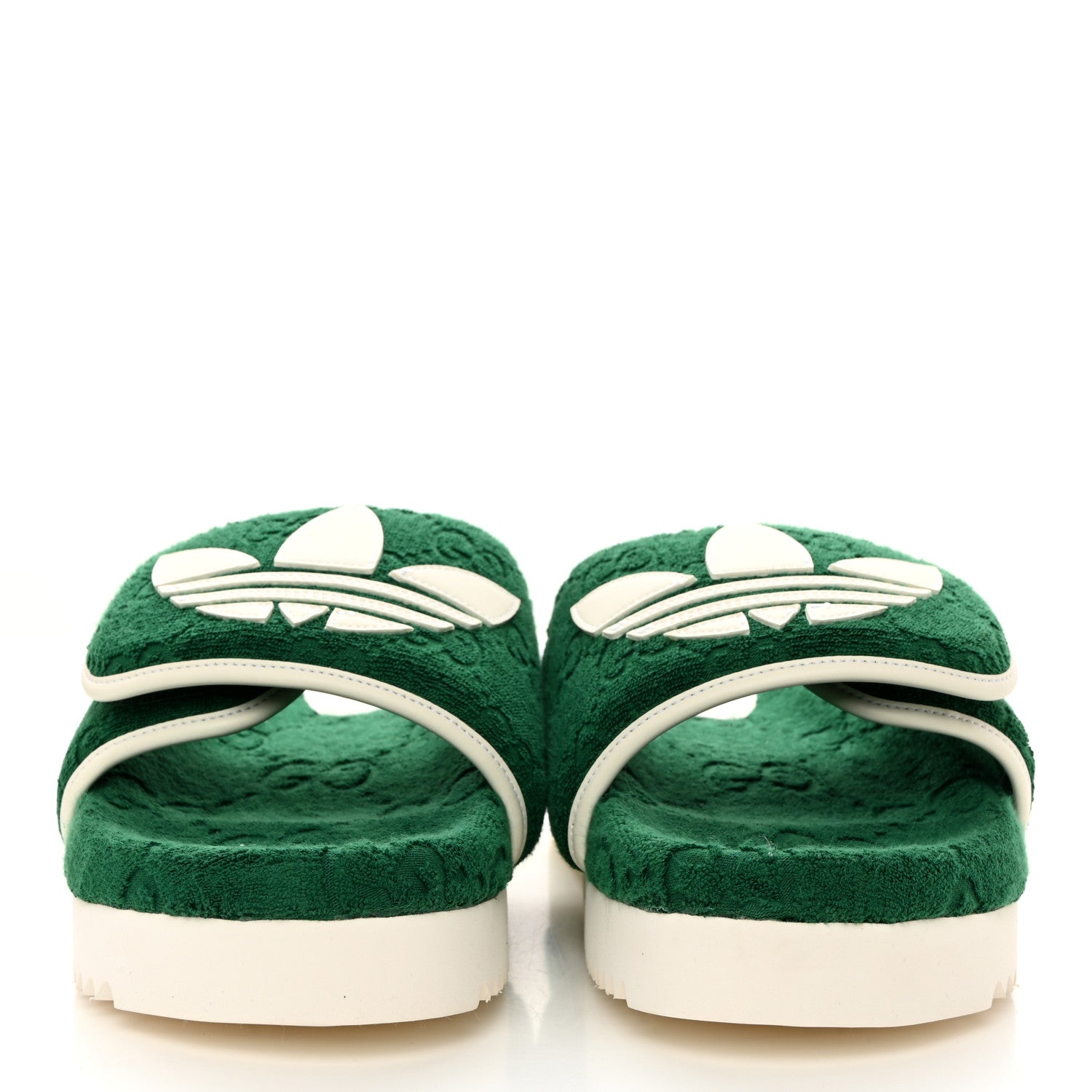 Gucci X ADIDAS Terry Cloth GG Monogram Mens Platform Sandals 8 Green 2 of 8
