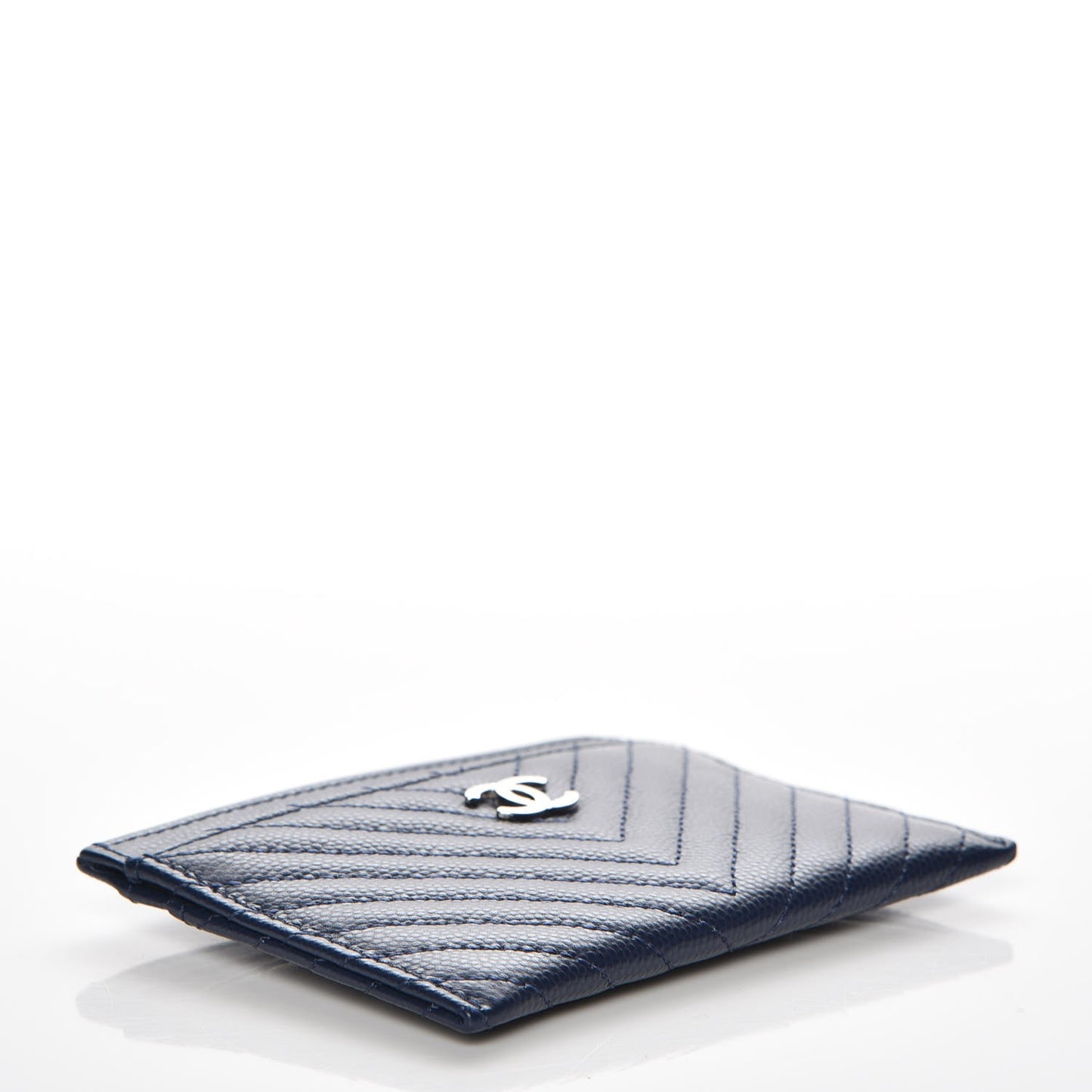 Caviar Chevron Card Holder Navy