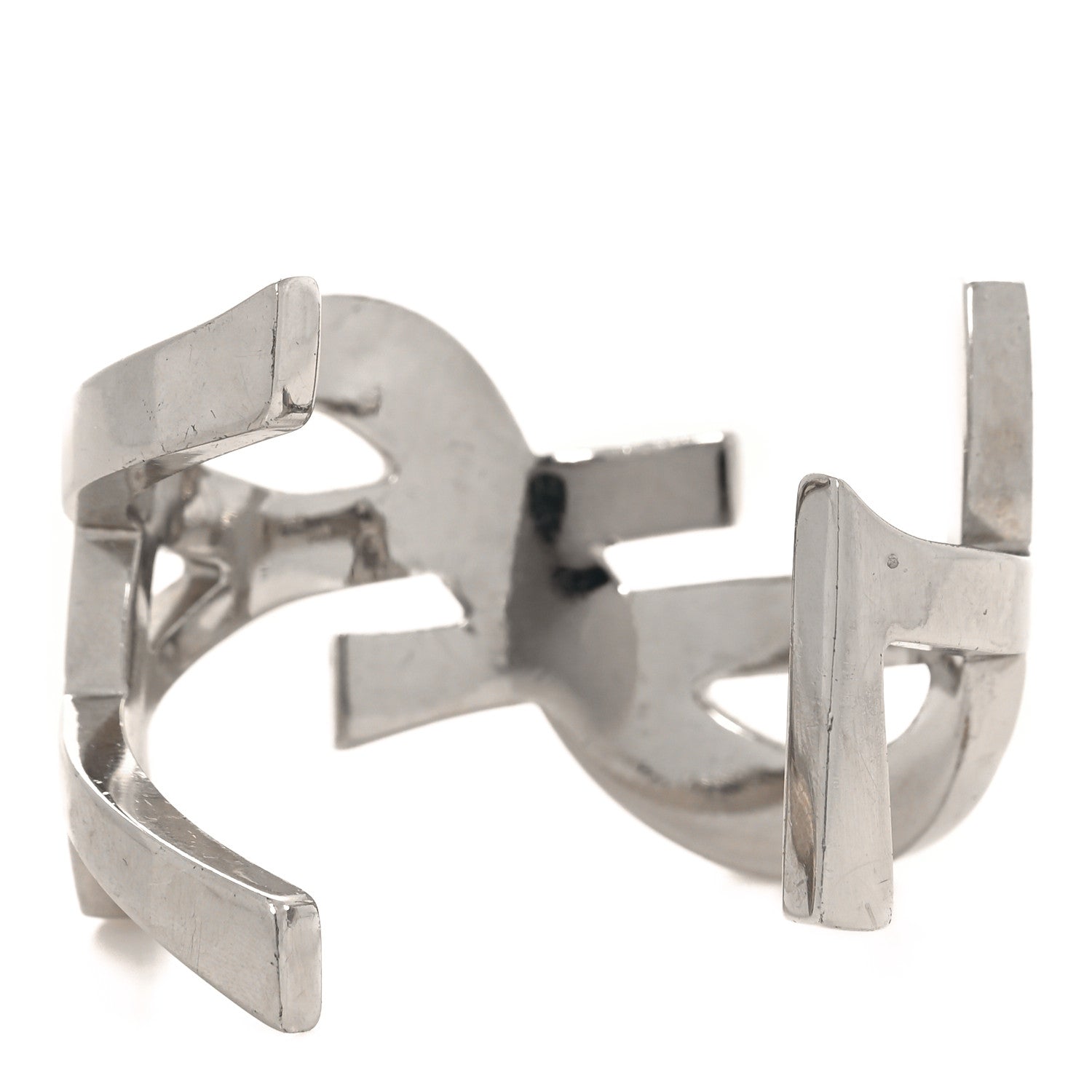 Saint Laurent Brass Monogram Cuff Bracelet Palladium 3 of 4