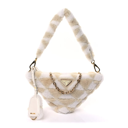 Prada Shearling Symbole Mini Triangle Bag  Ecru White 1 of 7