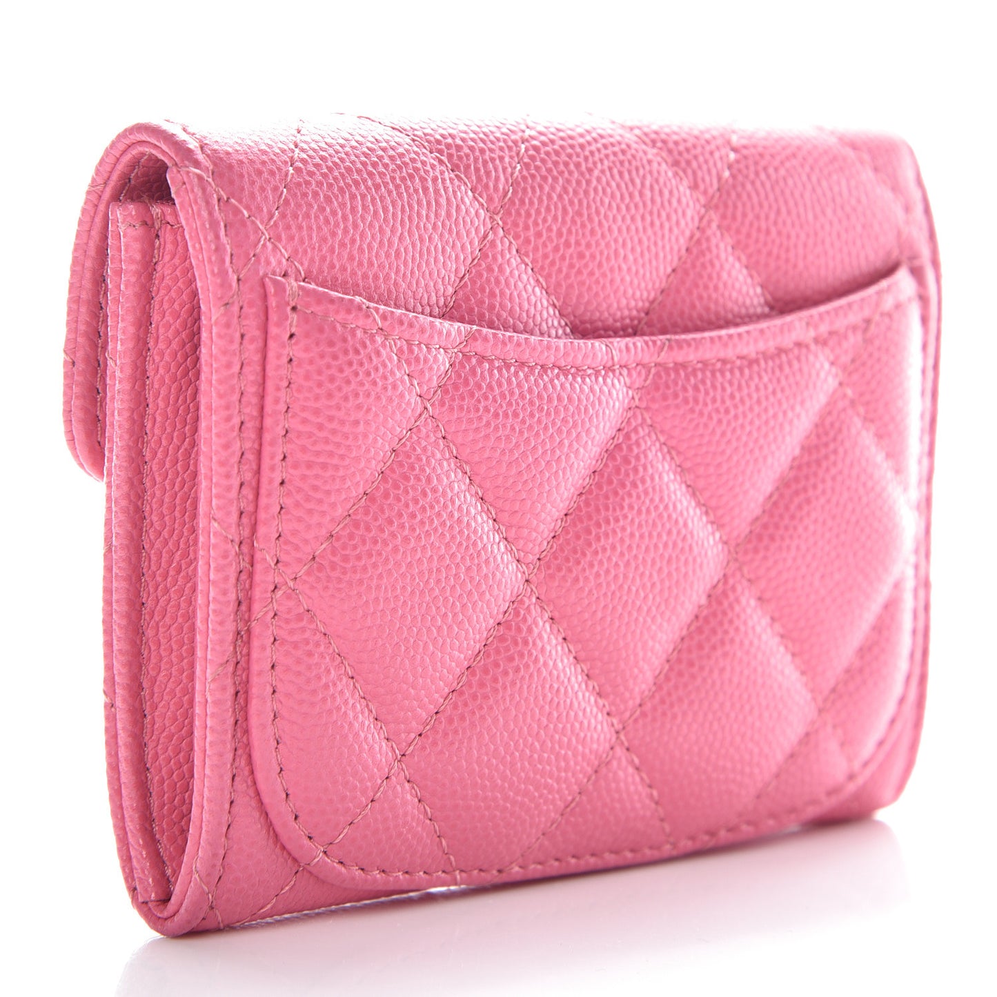 Caviar Quilted Flap Card Holder Wallet Pink