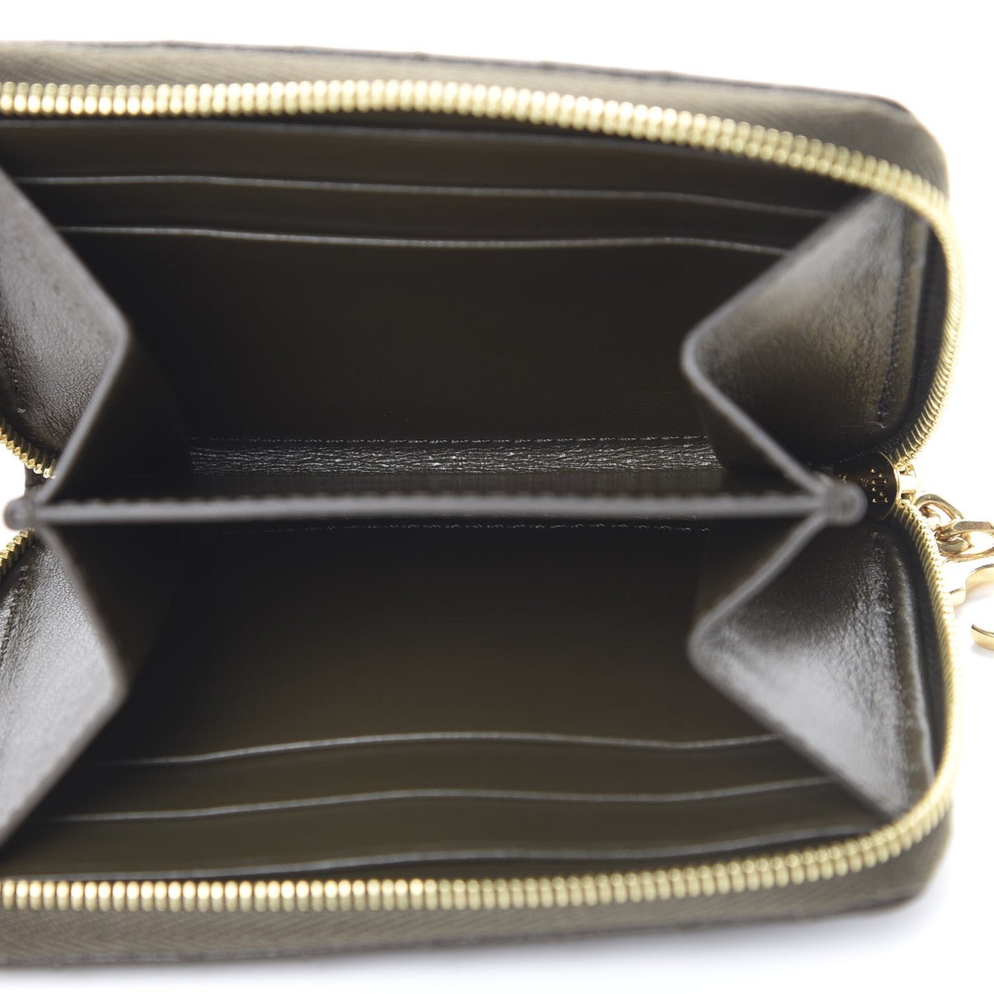 Lambskin Quilted C Charm Zip Around Wallet Khaki