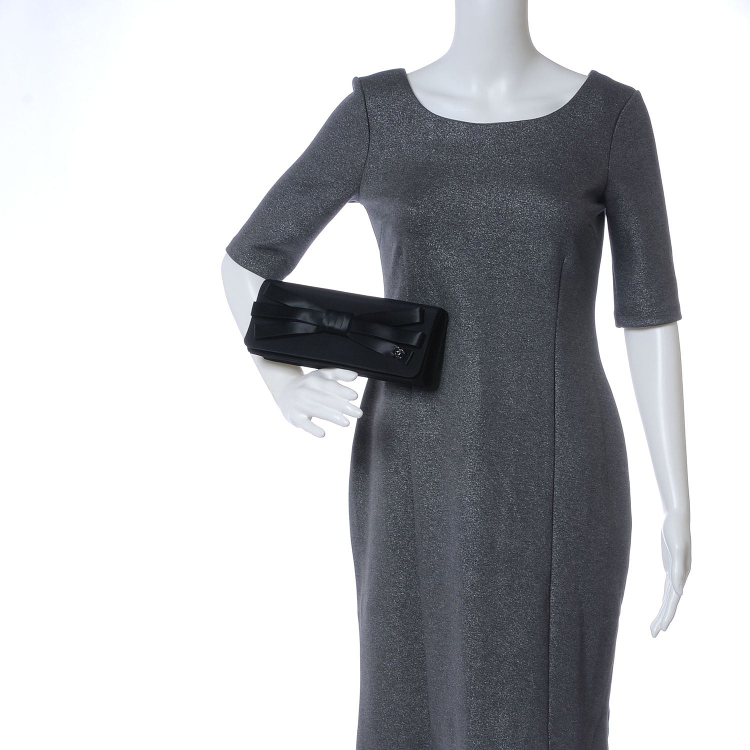 Chanel Satin Ribbon Bow Clutch Black 2 of 6