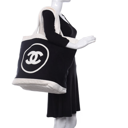Chanel Terry Cotton CC Beach Tote Towel Set Black White 2 of 11