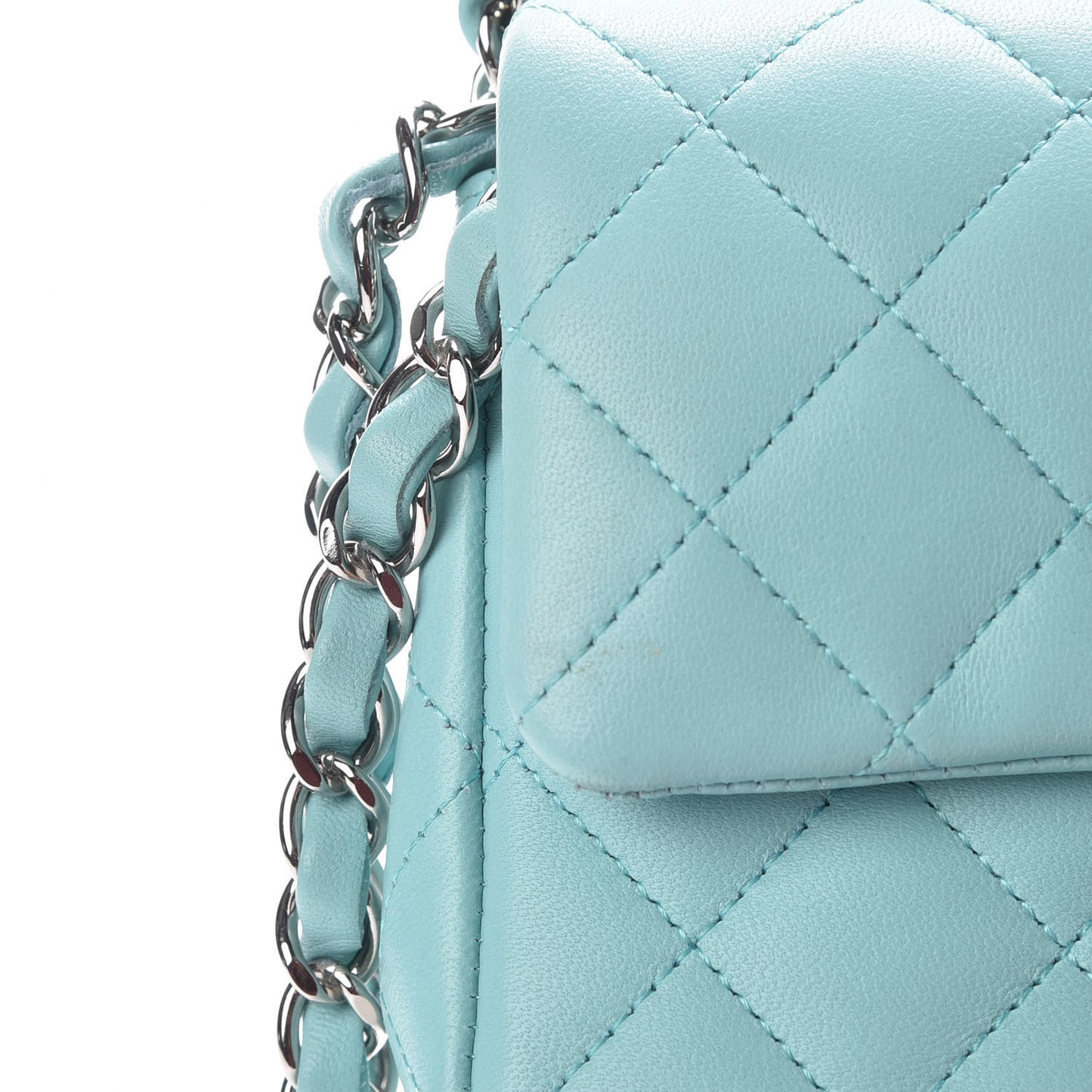 Lambskin Quilted Mini Rectangular Flap Light Blue