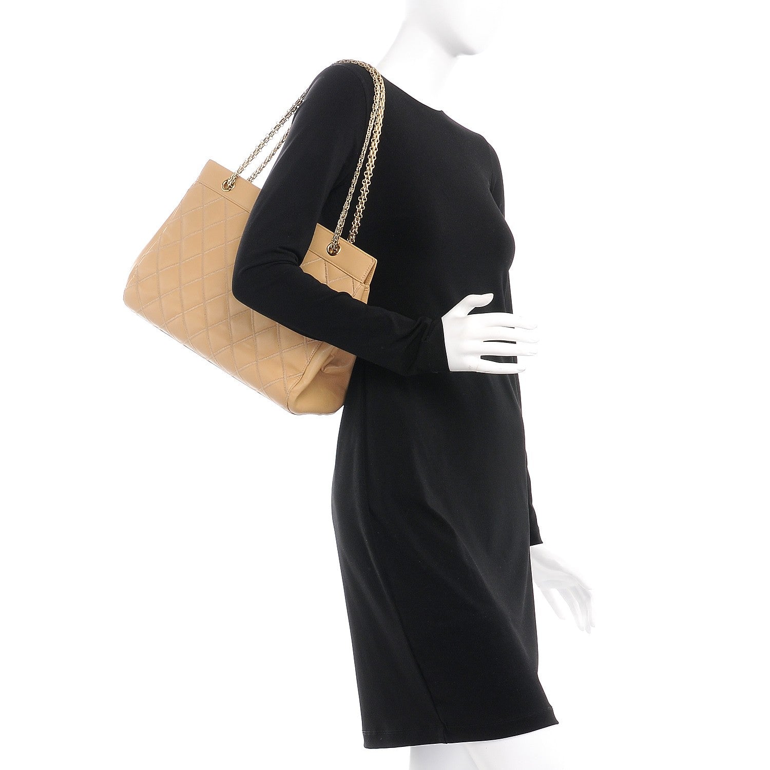 Chanel Lambskin Double Stitch Quilted Tote Beige 2 of 13