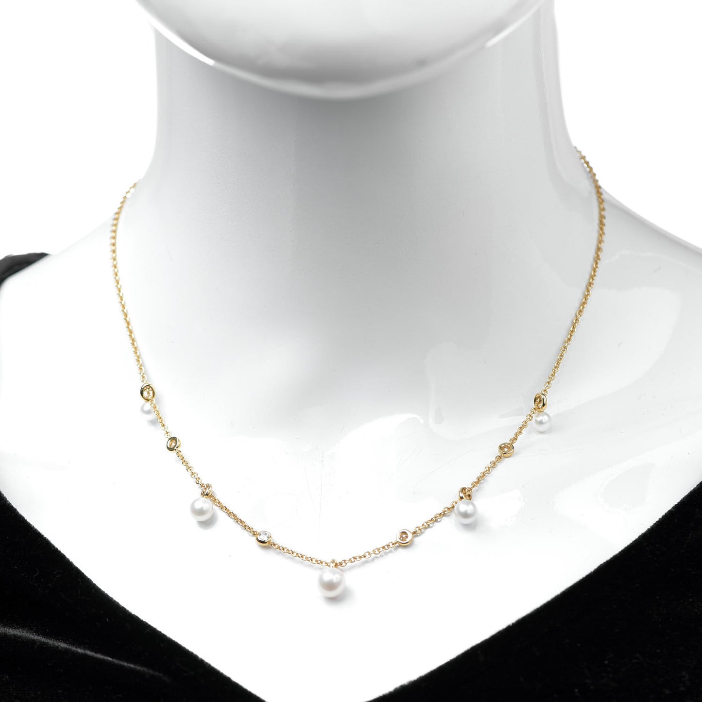 18K Yellow Gold Pearl Diamond Petite Perle Fringe Necklace