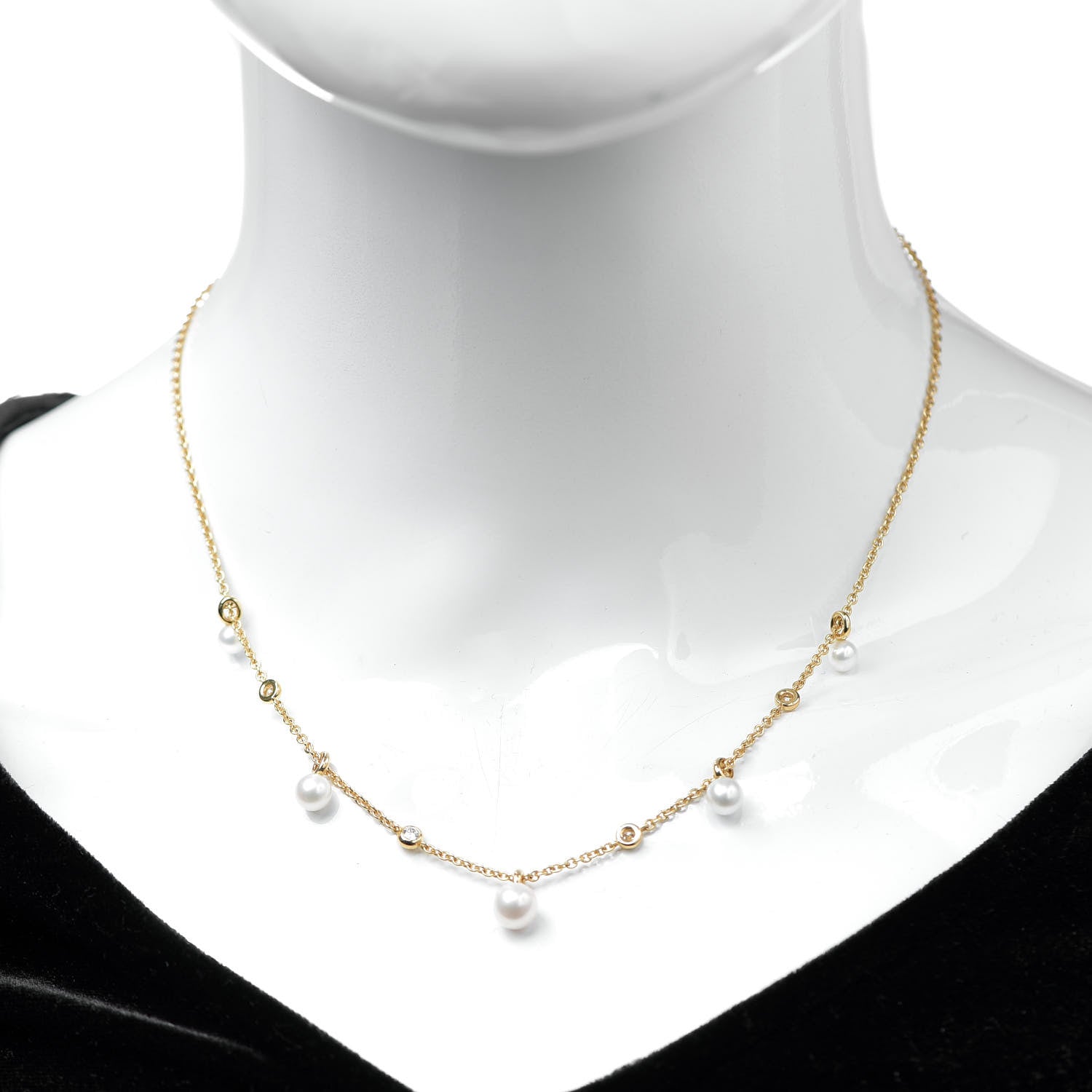 David Yurman 18K Yellow Gold Pearl Diamond Petite Perle Fringe Necklace 2 of 4