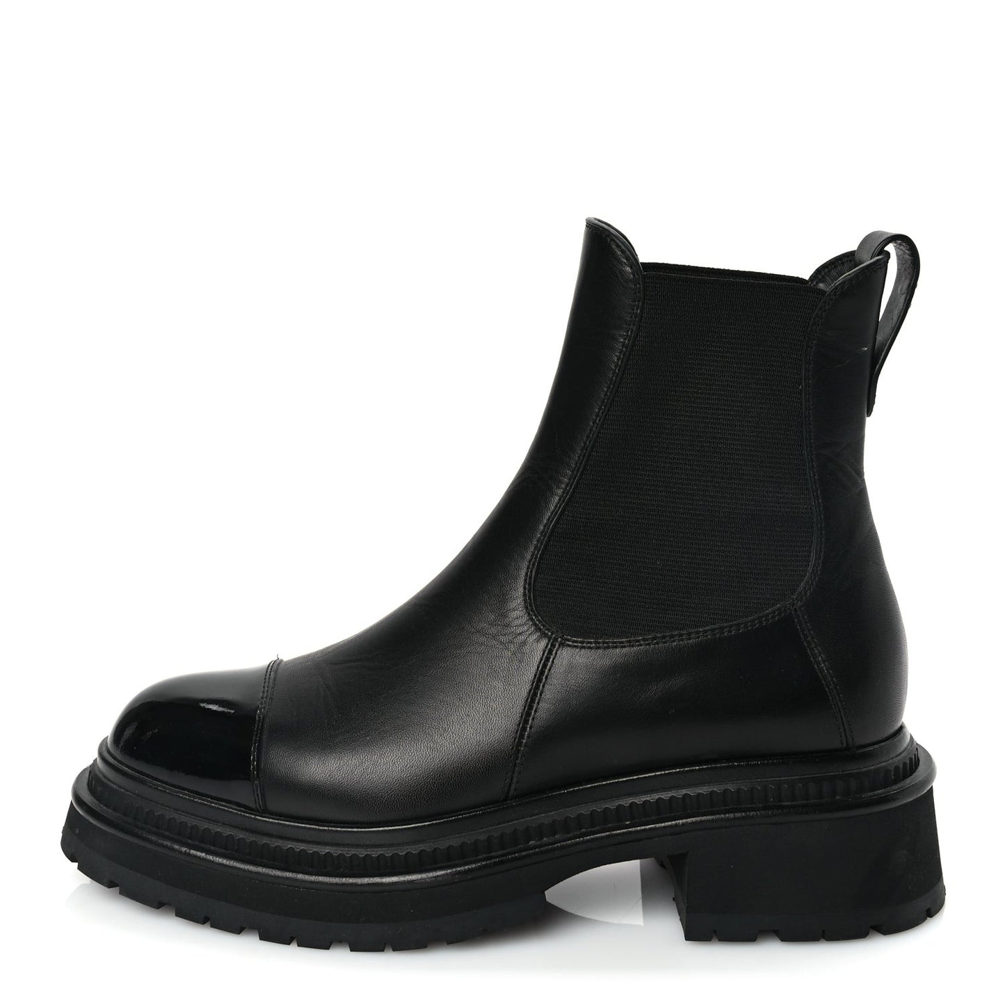 Calfskin Patent Cap Toe Ankle Boots 37 Black