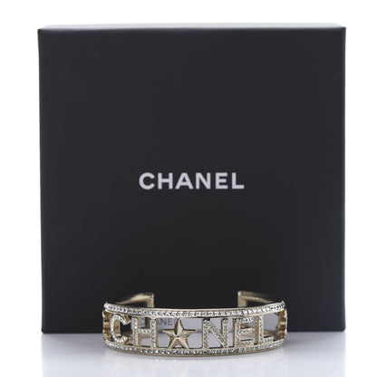 Chanel Crystal Baguette Logo Cuff Bracelet Gold 5 of 5