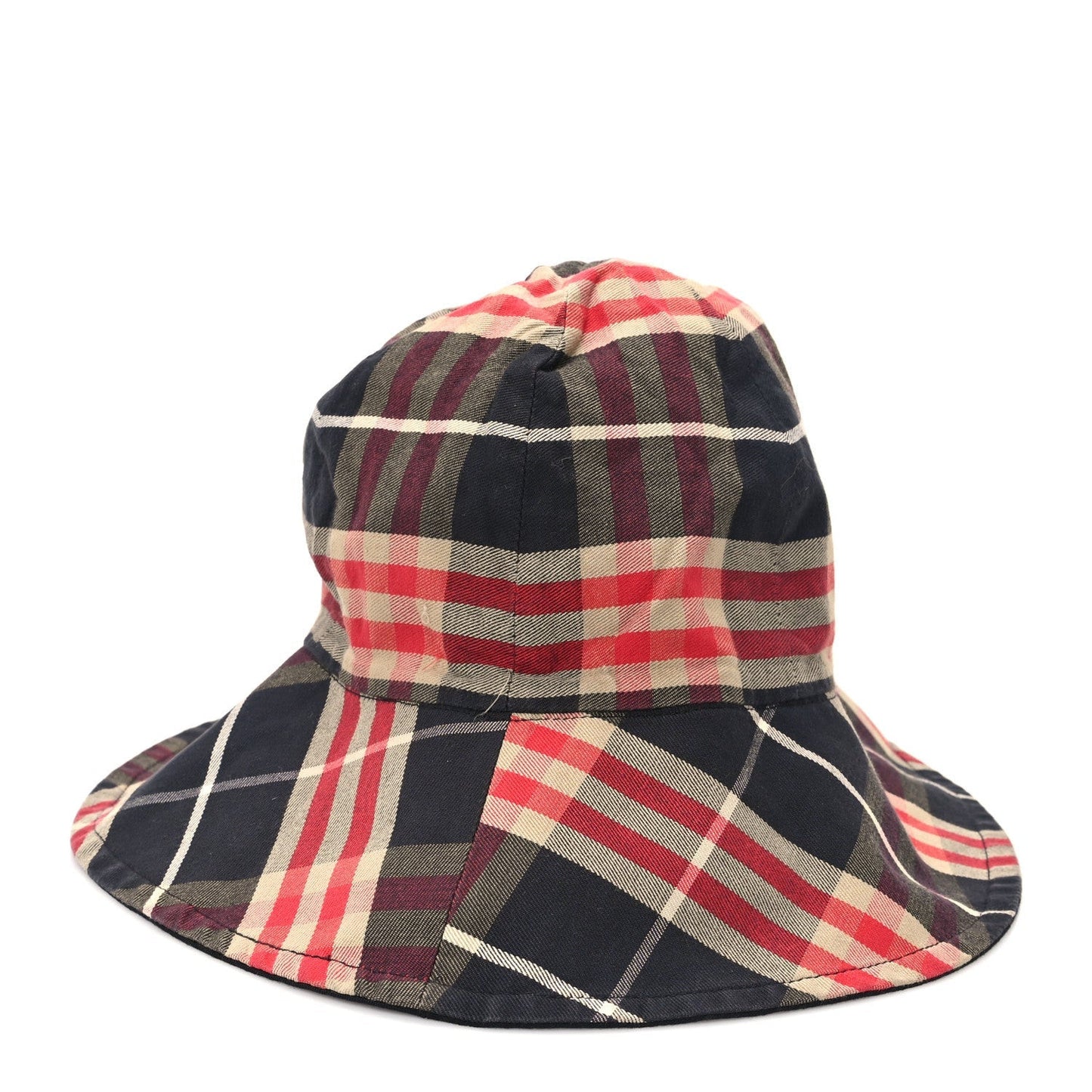 Technical Cotton Vintage Check Wide Brim Bucket Hat Black Red