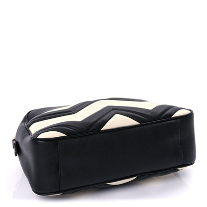 Gucci Calfskin Matelasse Medium GG Marmont Chain Shoulder Bag  Black White 3 of 8