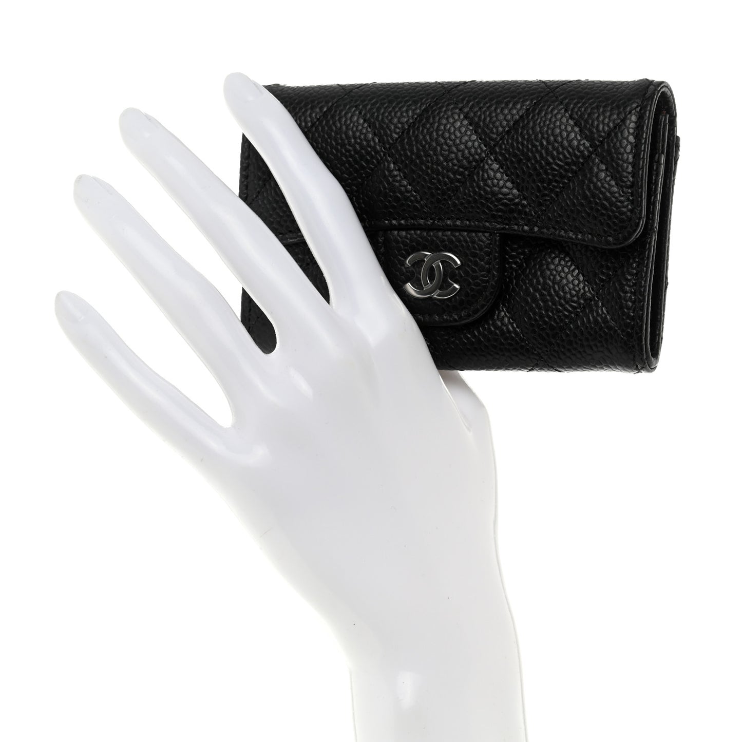 Caviar Quilted Flap Card Holder Wallet Black
