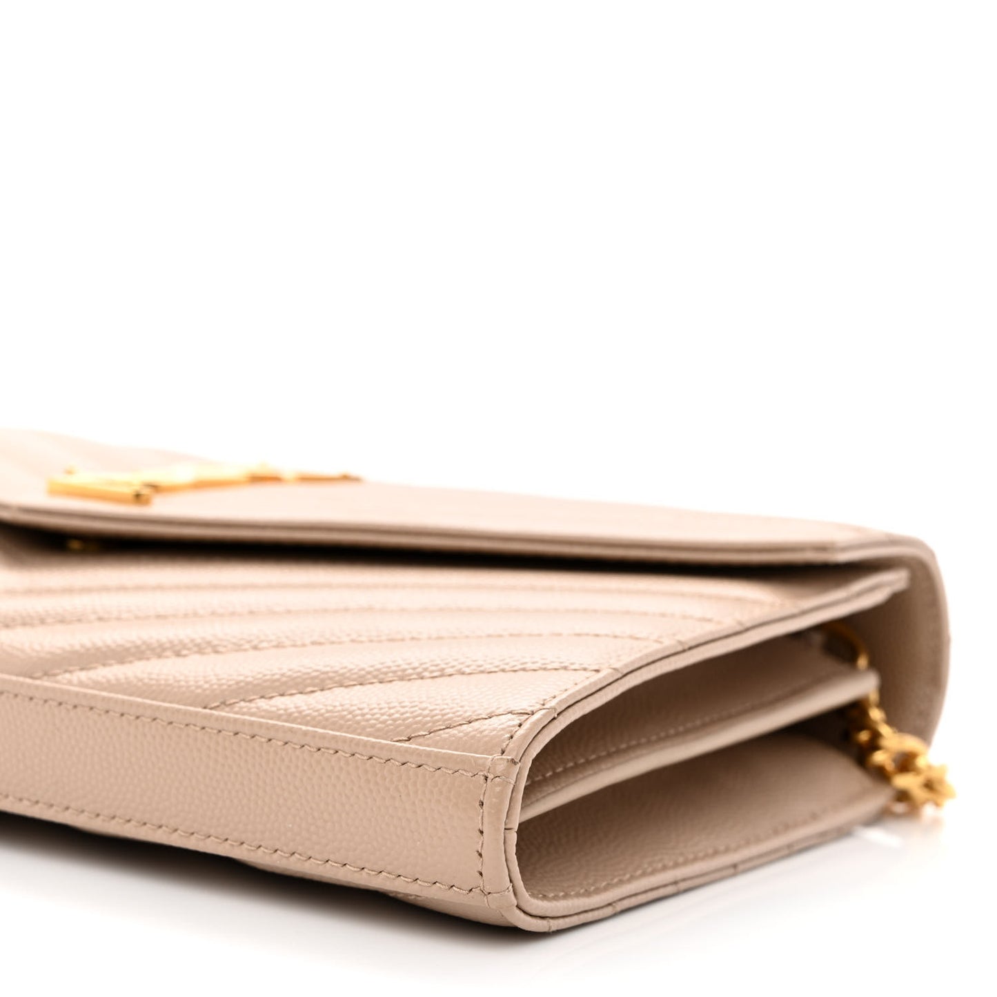 Grain De Poudre Matelasse Chevron Monogram Chain Wallet Deep Beige