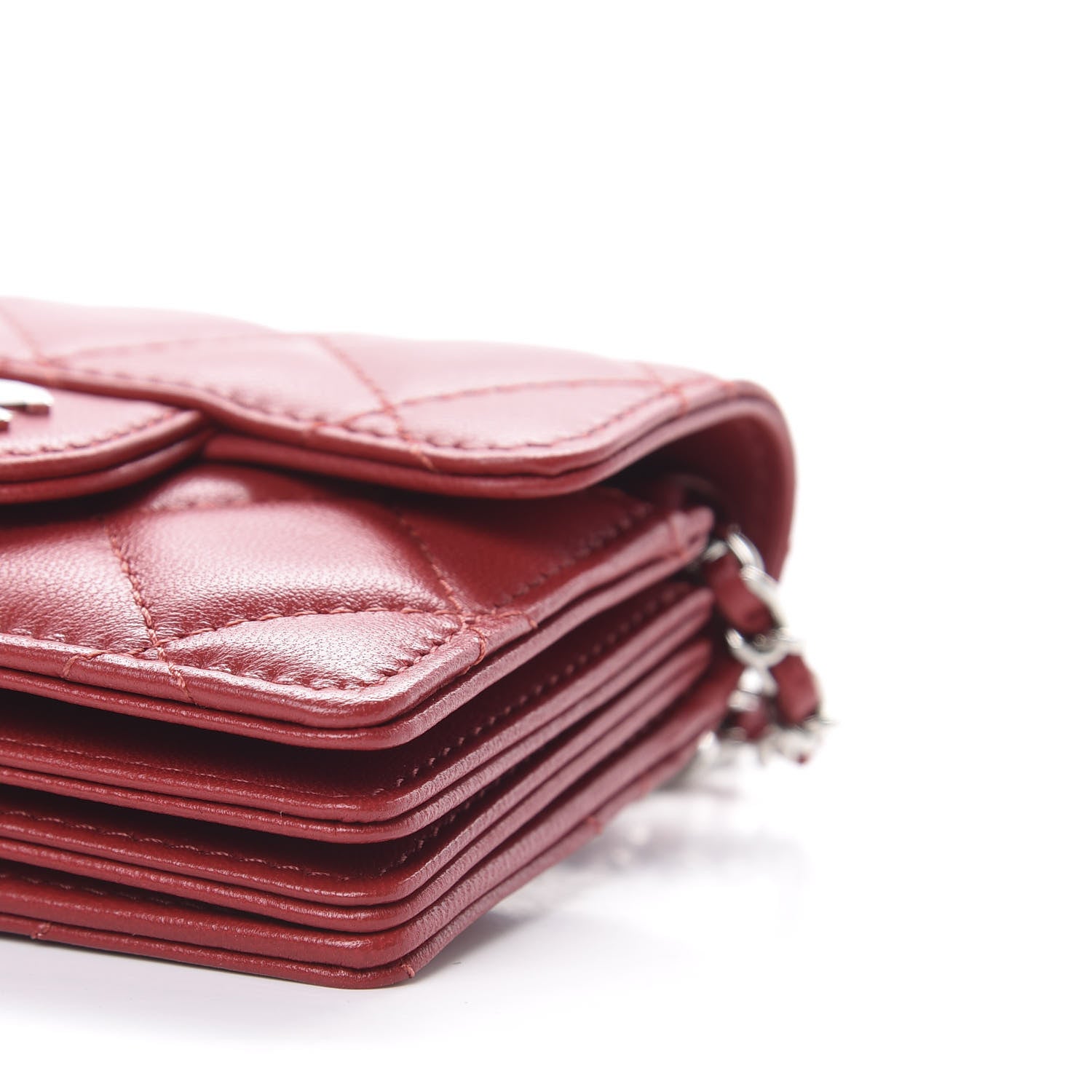 Chanel Lambskin Quilted Flap Card Holder On Chain Dark Red 9 of 10