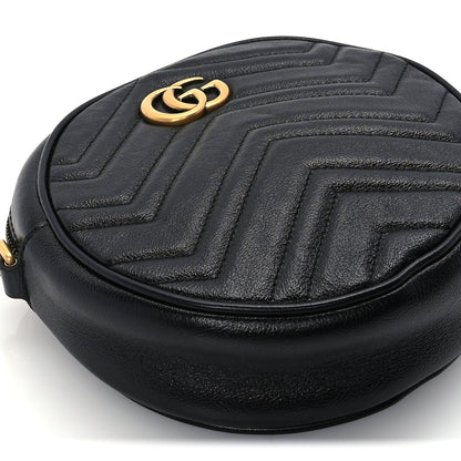 Gucci Azalea Calfskin Matelasse Heart Mini GG Marmont Round Shoulder Bag Black 7 of 8