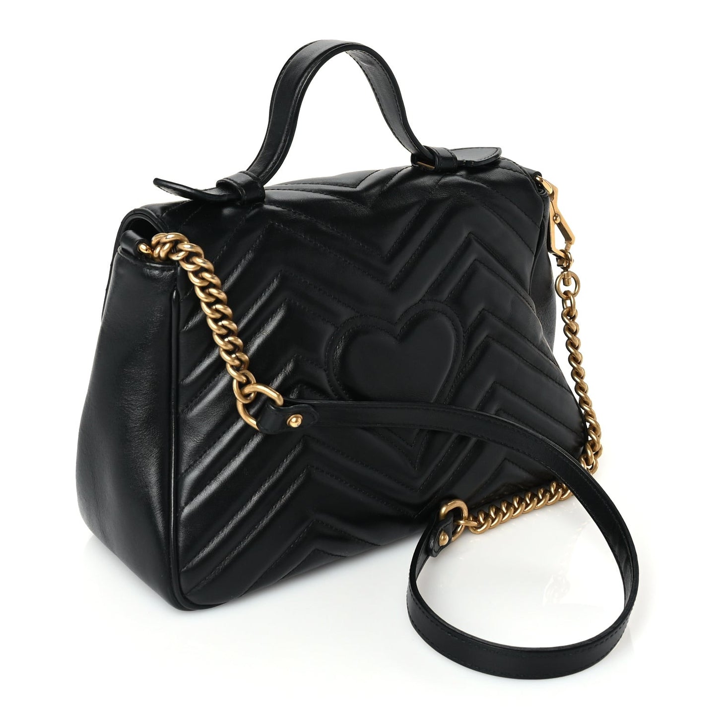 Calfskin Matelasse Small GG Marmont Top Handle Shoulder Bag Black