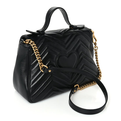 Gucci Calfskin Matelasse Small GG Marmont Top Handle Shoulder Bag Black 2 of 8