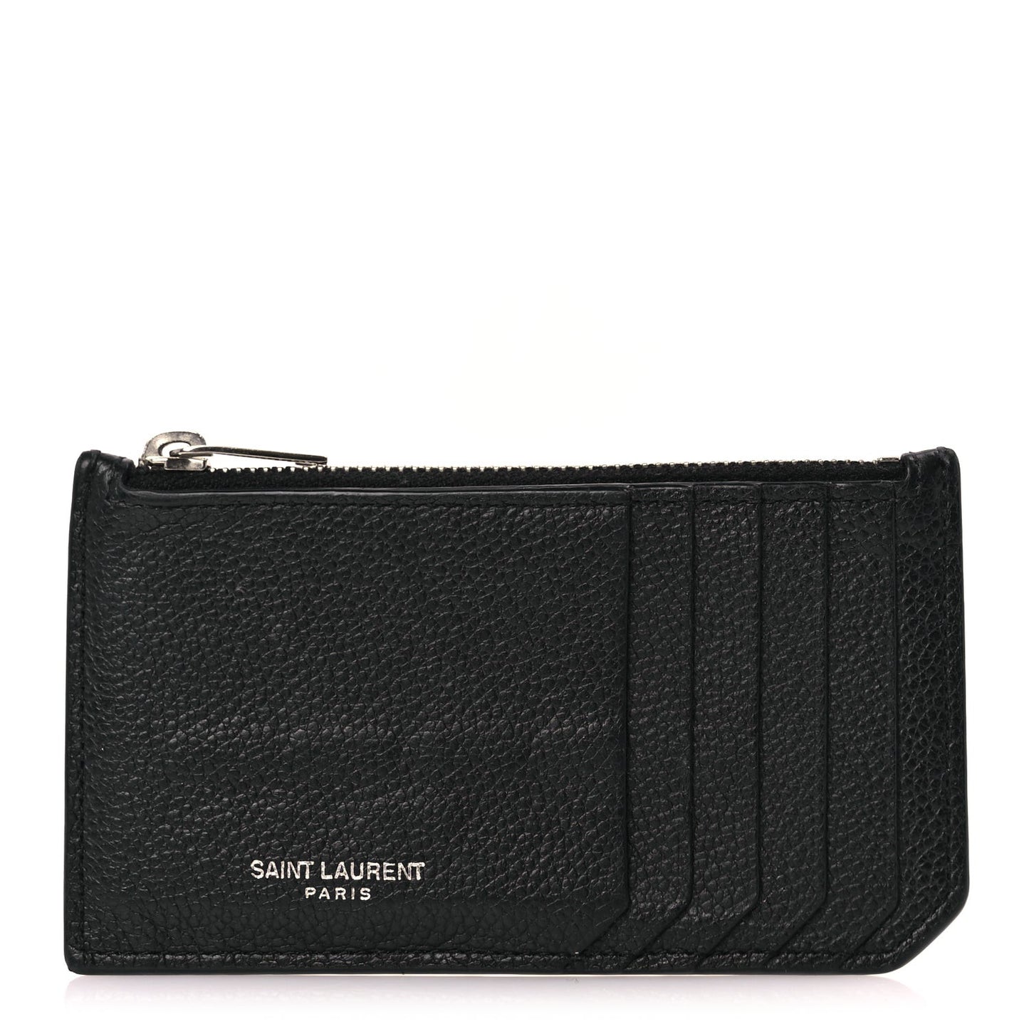 Grained Calfskin 5 Fragments Zip Pouch Card Holder Black