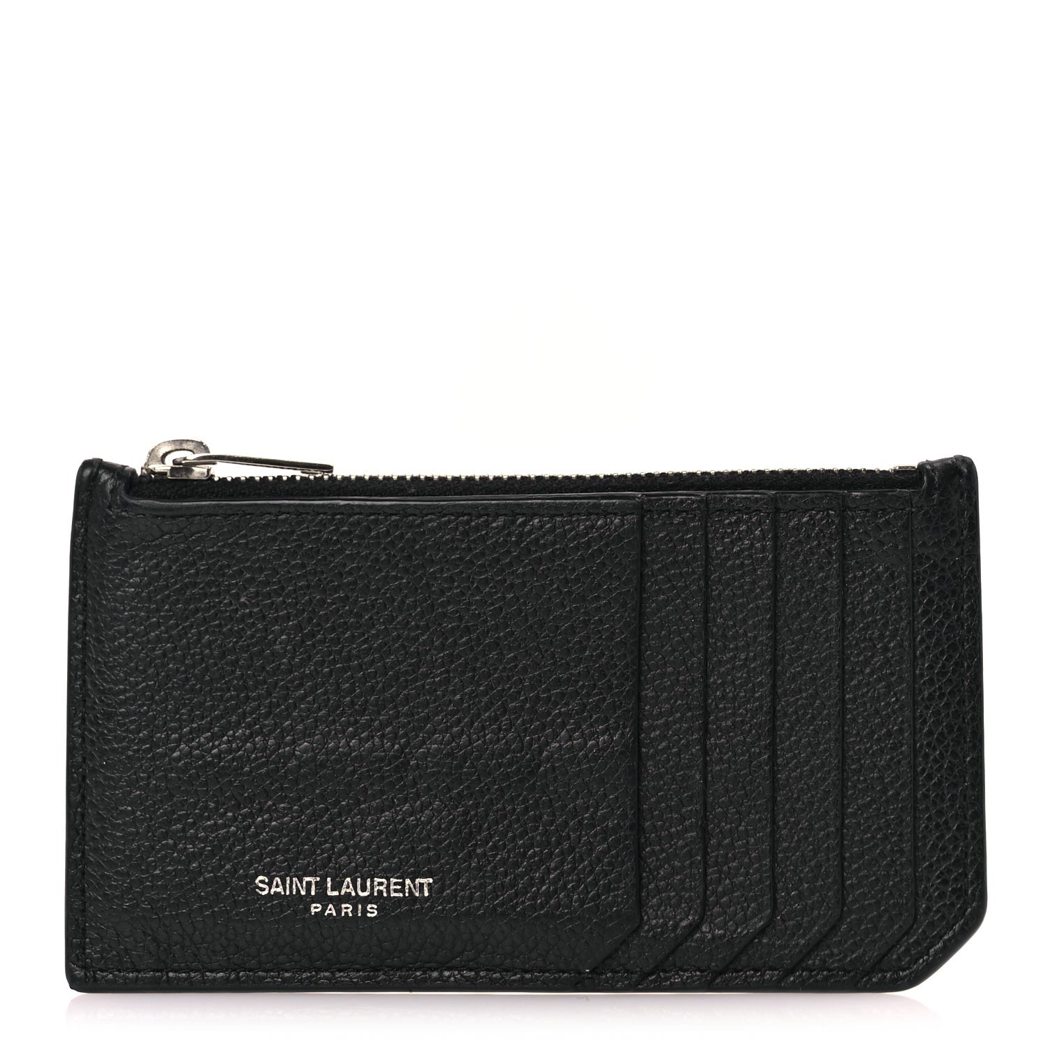 Saint Laurent Grained Calfskin 5 Fragments Zip Pouch Card Holder Black 1 of 8