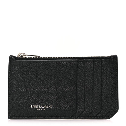 Saint Laurent Grained Calfskin 5 Fragments Zip Pouch Card Holder Black 1 of 8