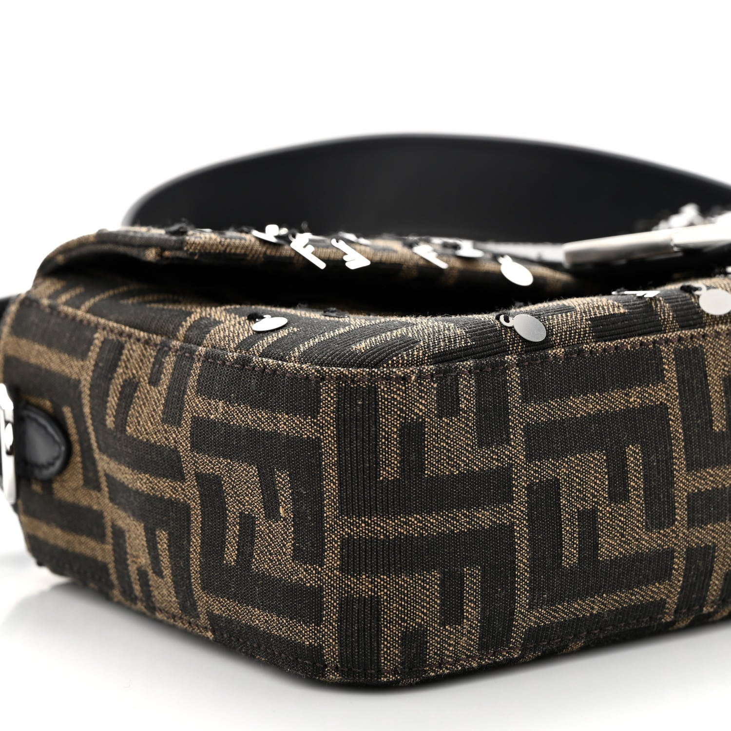 Fendi Fabric Jacquard F Paillettes Vitello Cover FF 1974 Embroidered Baguette Tobacco Moro Argento 8 of 9