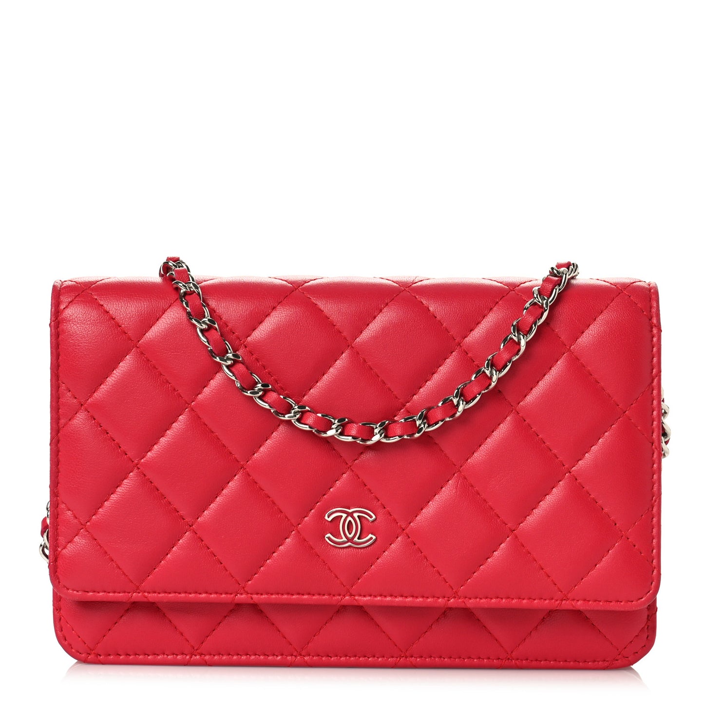 Lambskin Quilted Wallet On Chain WOC Red