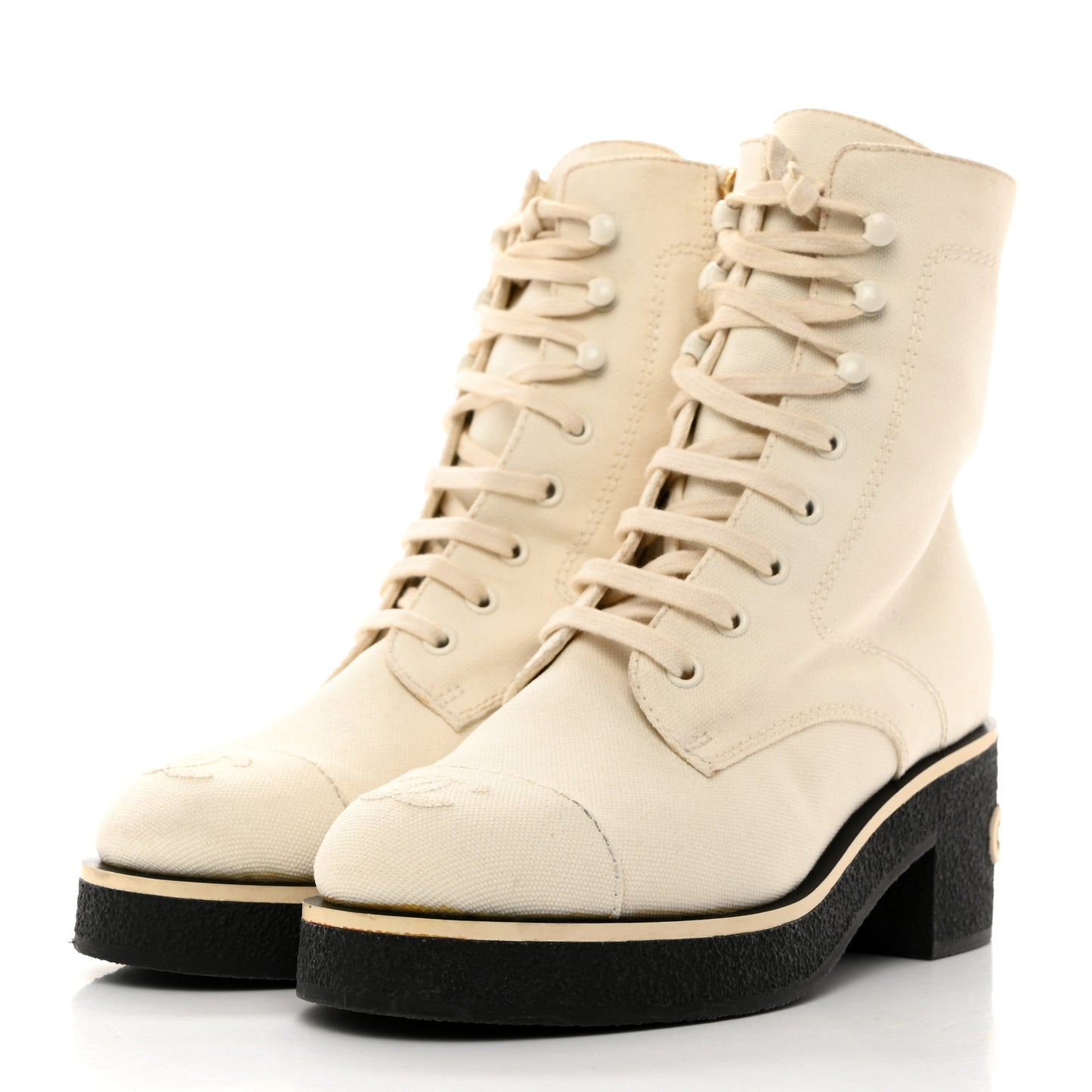 Fabric CC Lace Up Boots 37 White