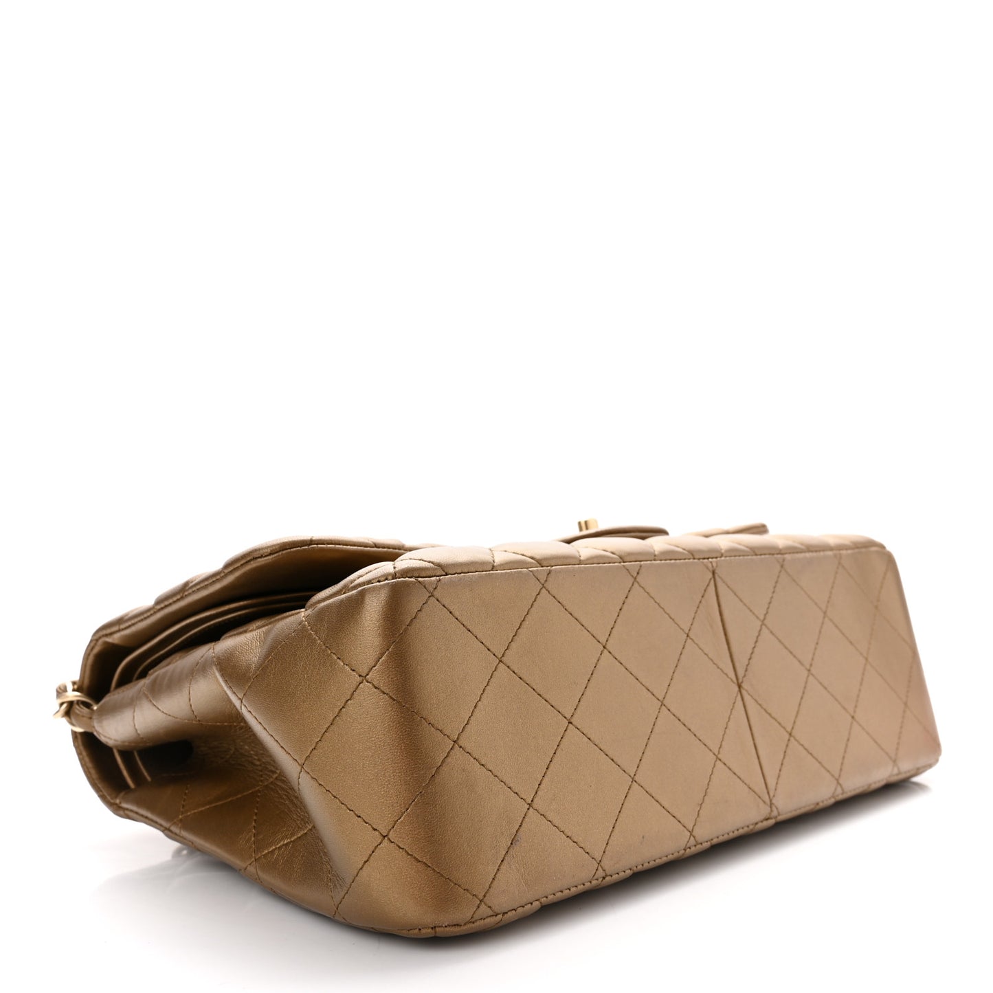 Metallic Lambskin Quilted Jumbo Double Flap Gold