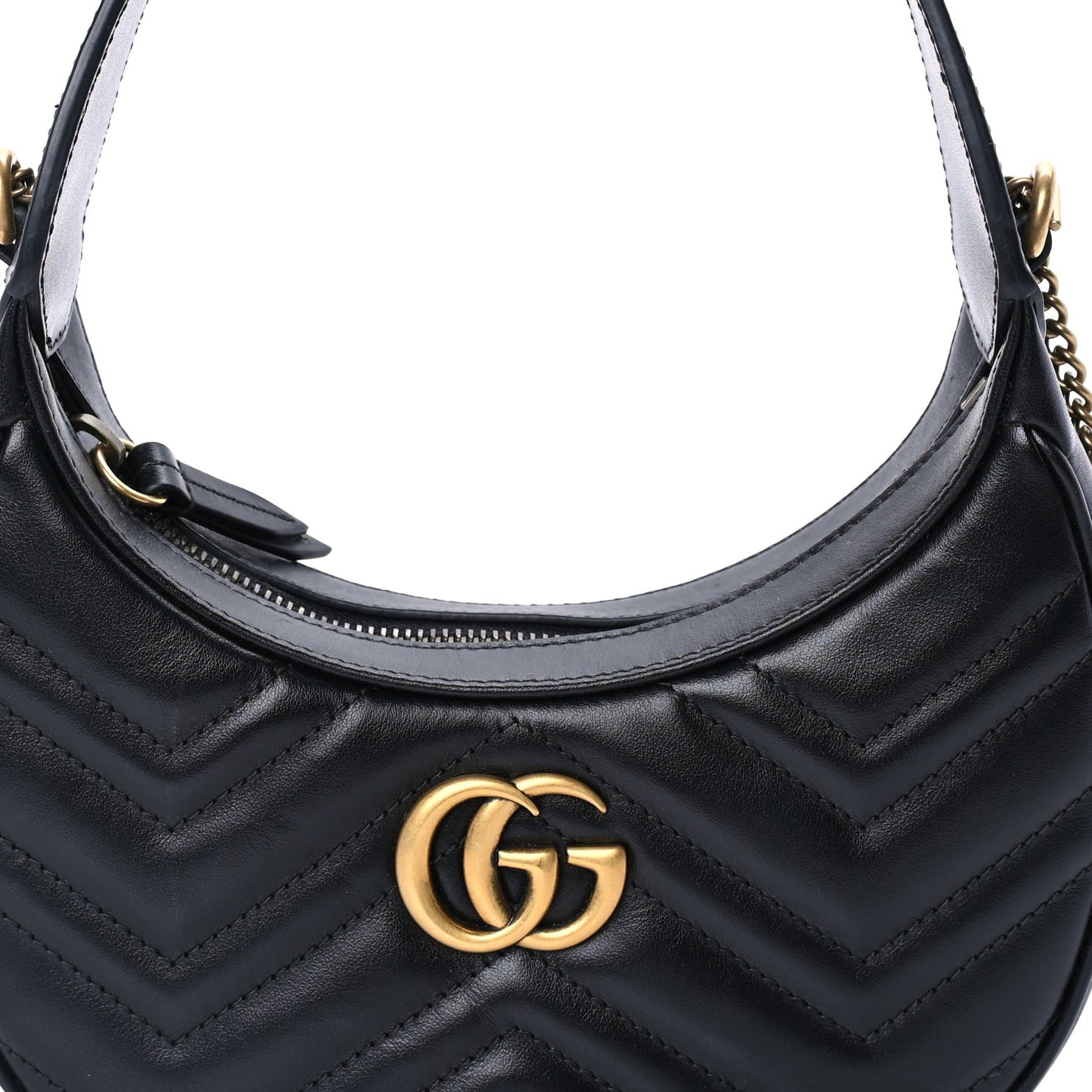 Calfskin Matelasse Chevron Mini GG Marmont Half Moon Hobo  Black